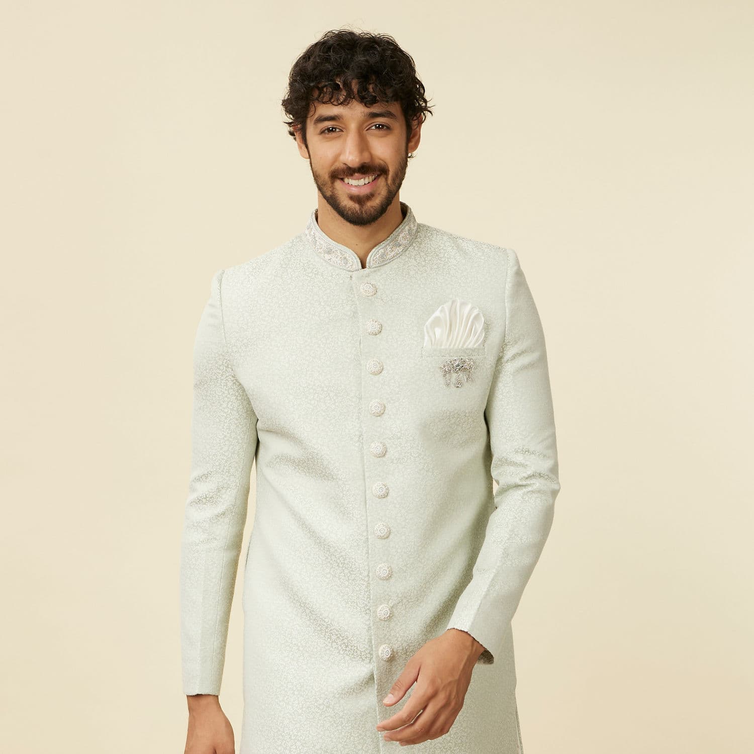 Light Mid Green Achkan Style Sherwani Set Light Mid Green Achkan Style Sherwani Set