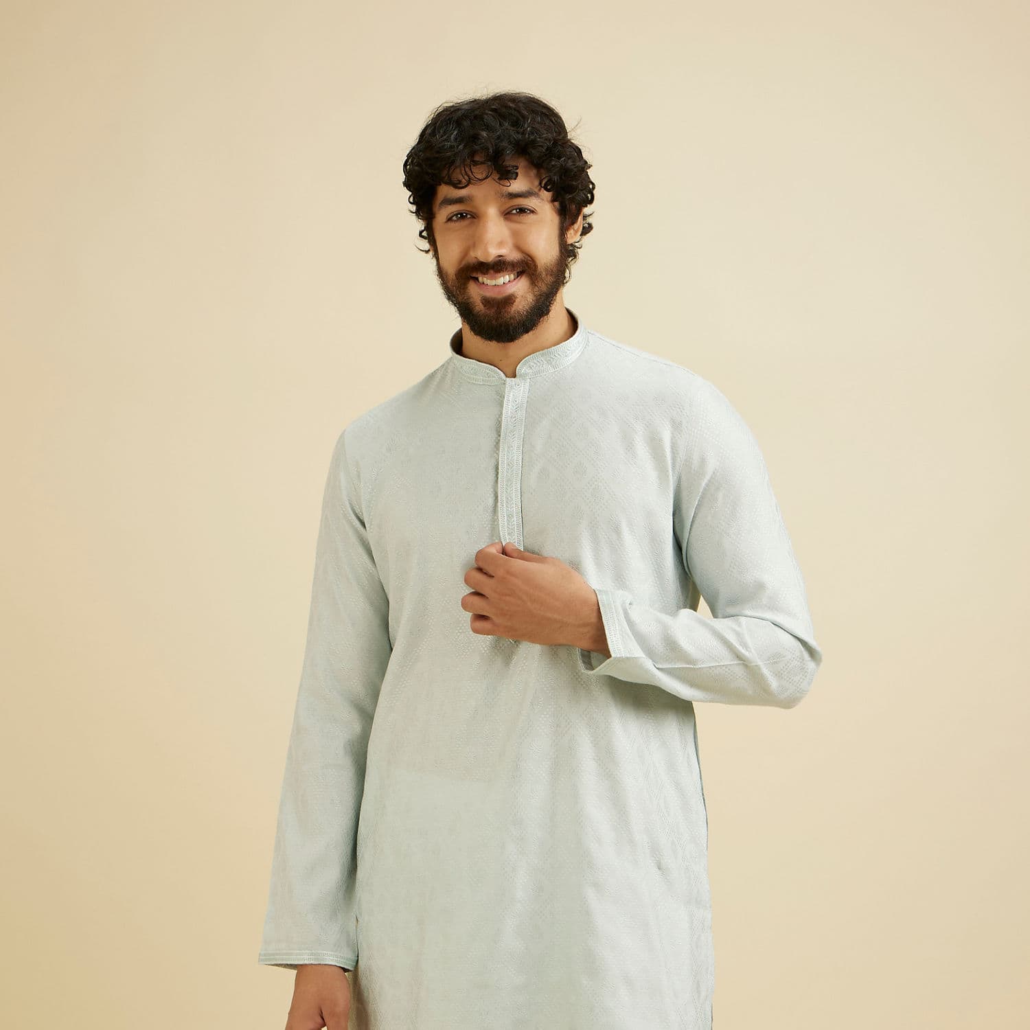 Ice Blue Diamond Patterned Kurta Set Ice Blue Diamond Patterned Kurta Set