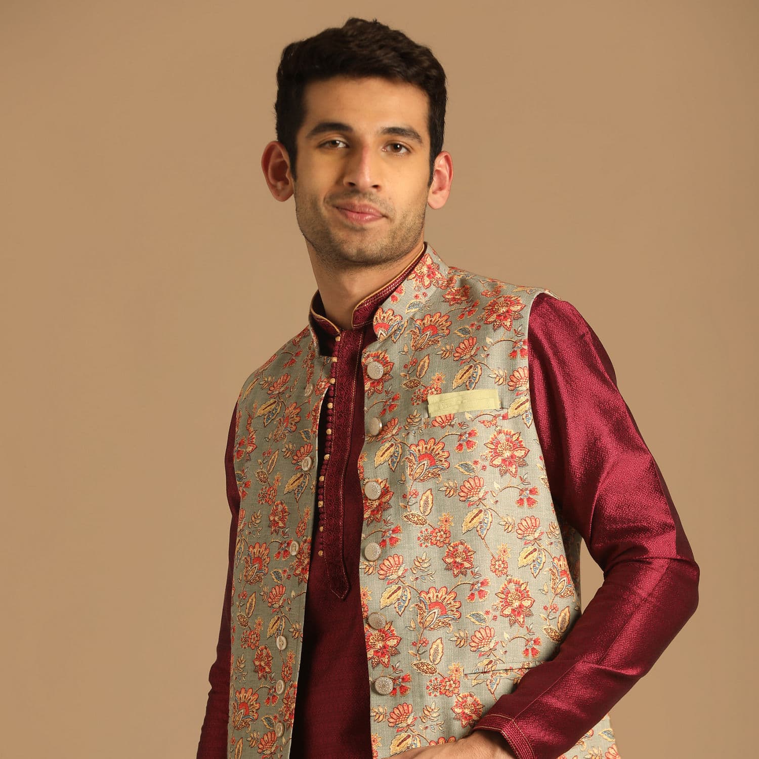 Grey Jacket With Multicolor Floral Prints Grey Jacket With Multicolor Floral Prints