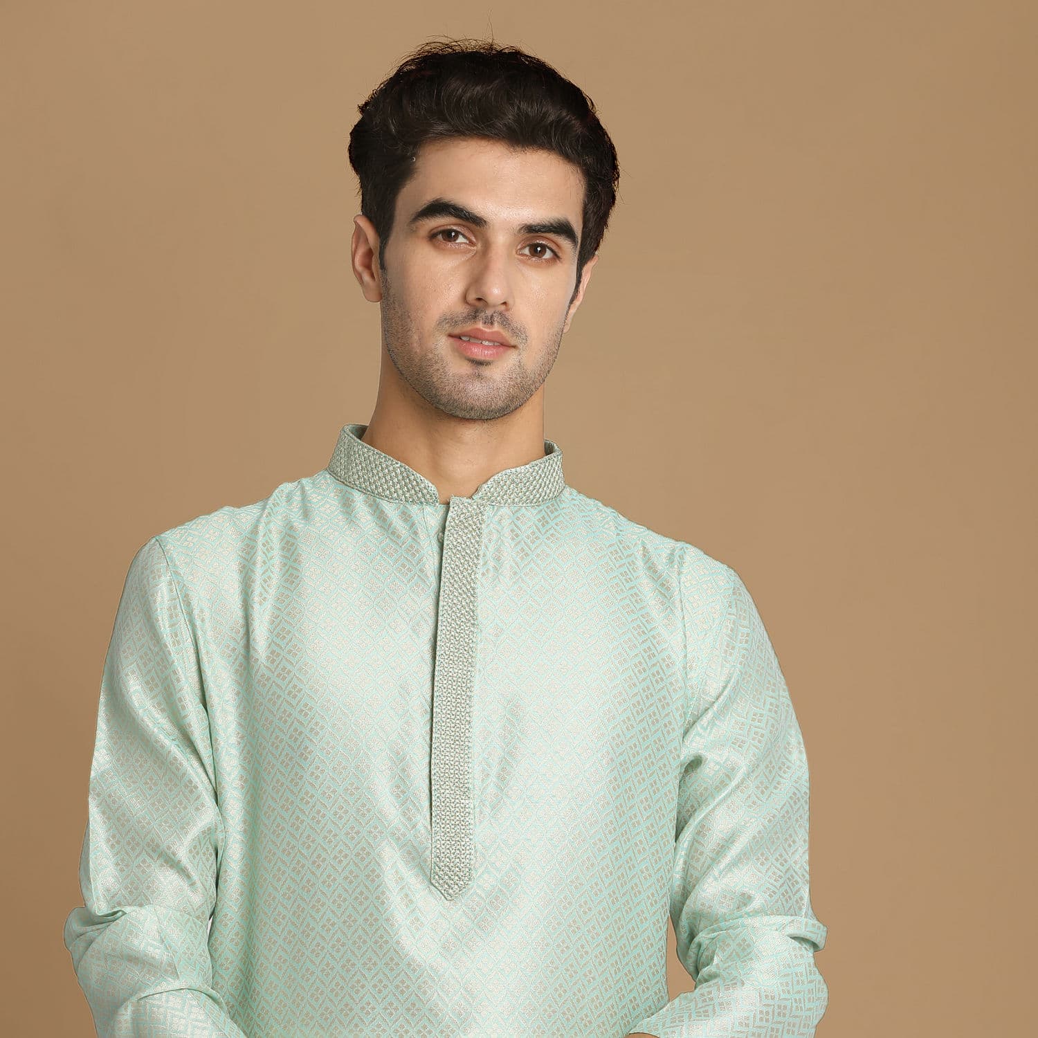 Pastel Green Self Design Kurta Pajama | Manyavar Pastel Green Self Design Kurta Pajama | Manyavar