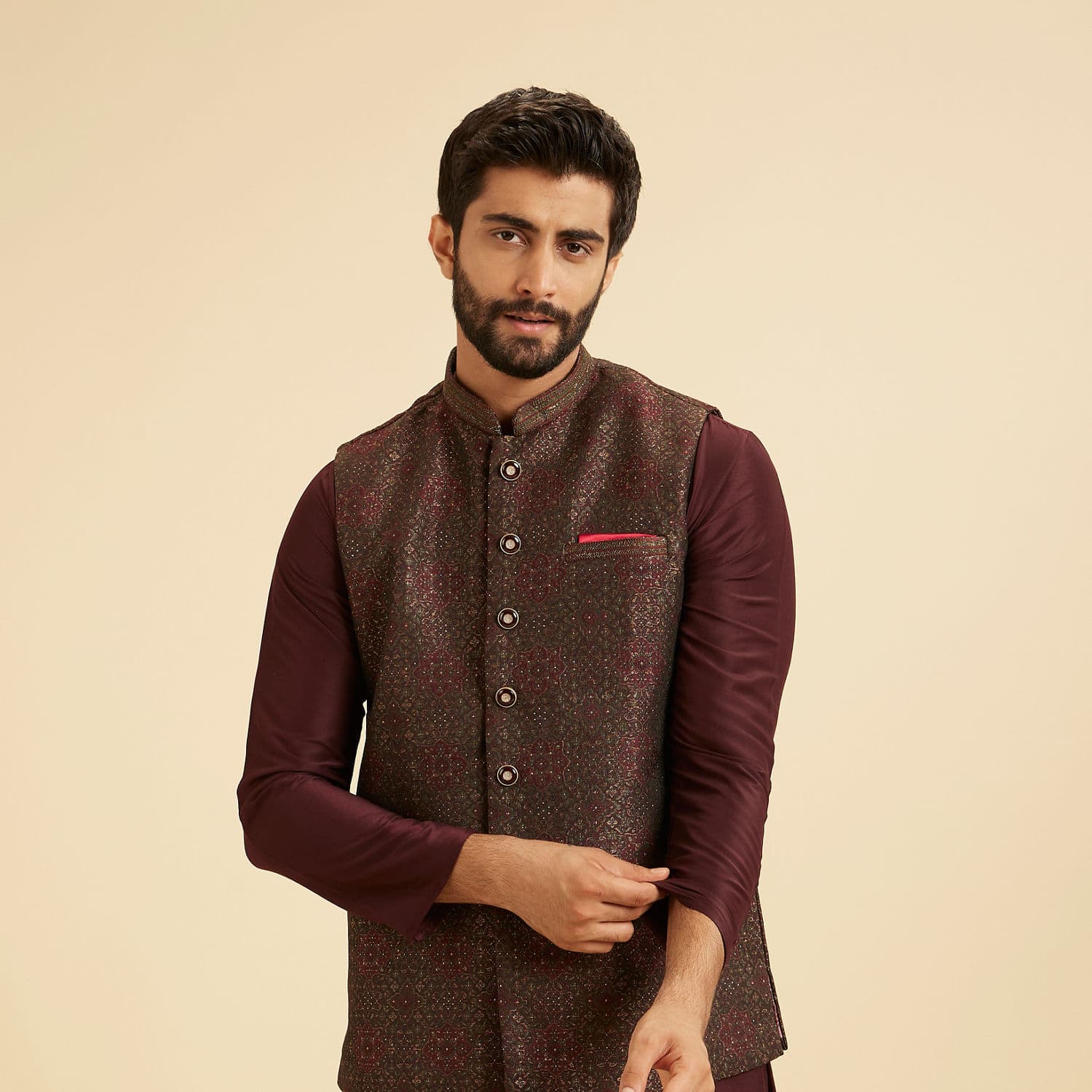Elegant Brown Brocade Nehru Jacket Elegant Brown Brocade Nehru Jacket