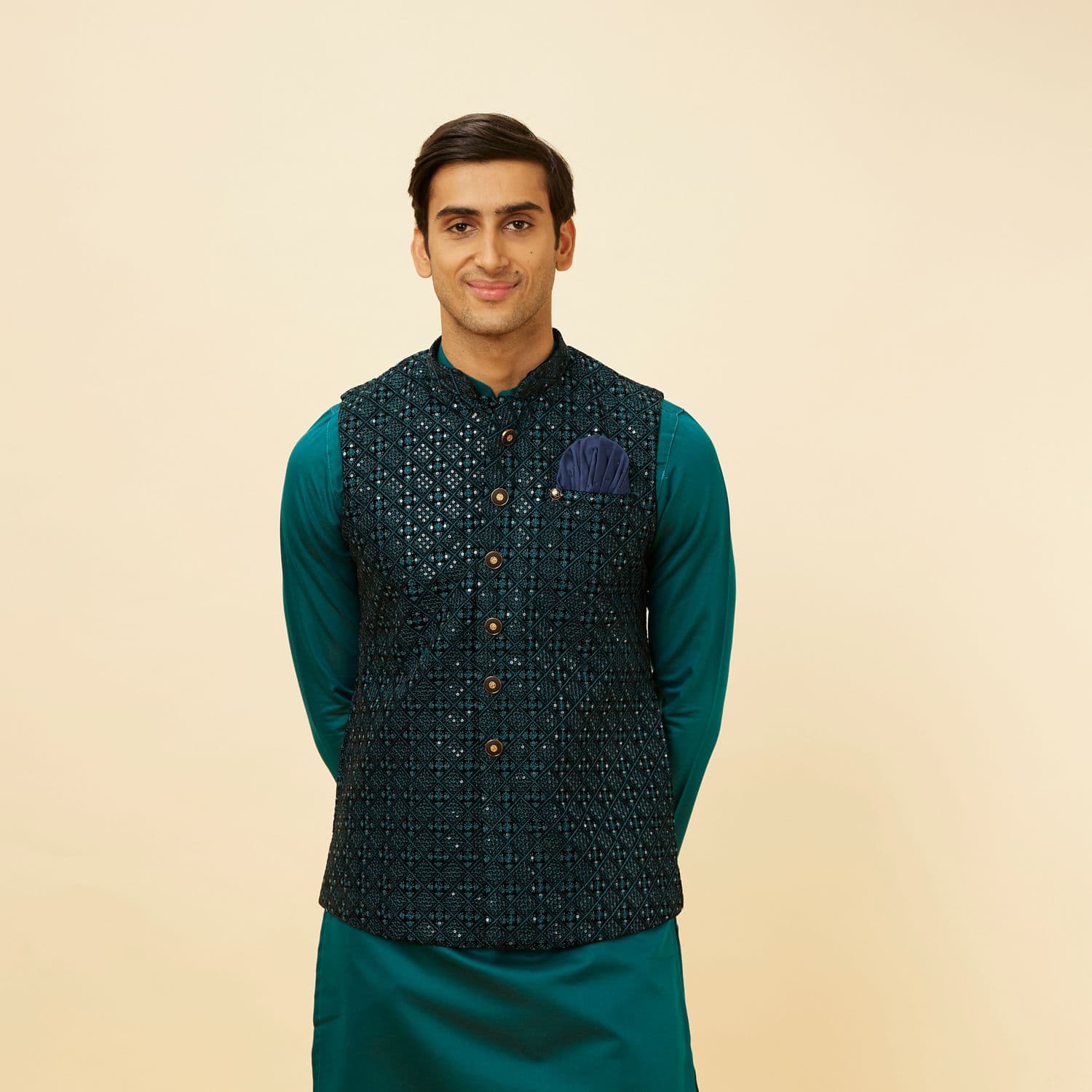 Teal Blue Sequined Embroidered Jacket Teal Blue Sequined Embroidered Jacket
