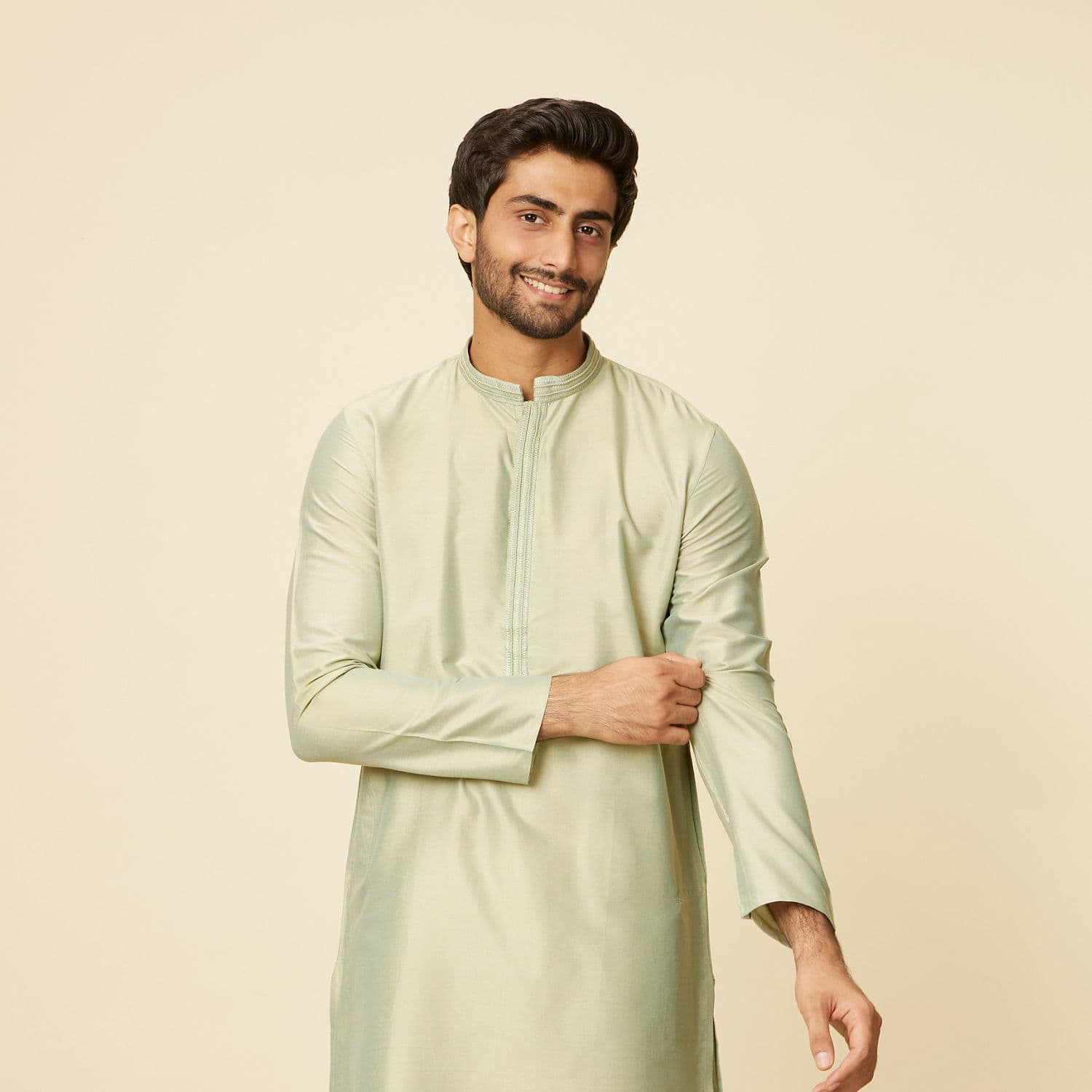 Light Mid Green Kurta Set | Manyavar Light Mid Green Kurta Set | Manyavar