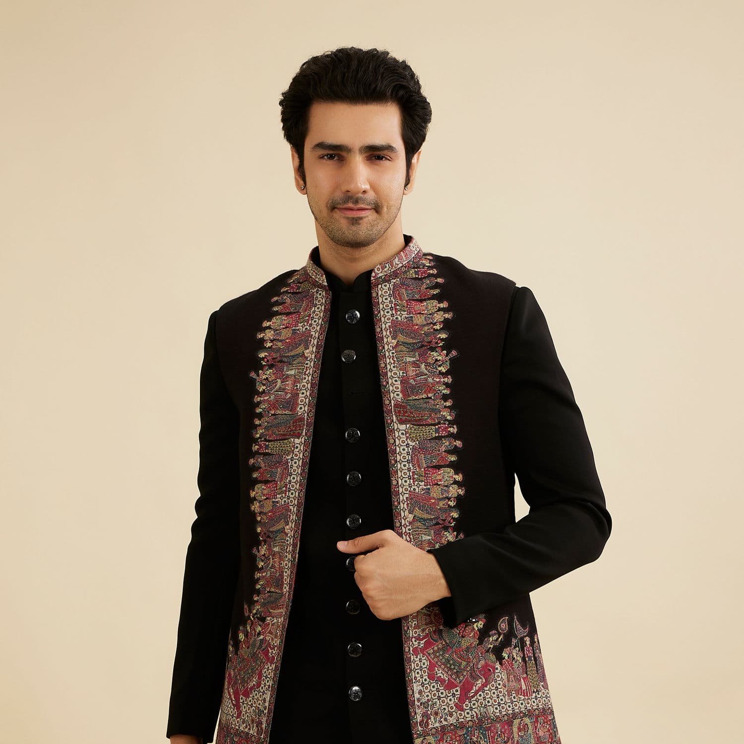 Ebony Black Indo Western Set with Doli Barat Motifs Ebony Black Indo Western Set with Doli Barat Motifs