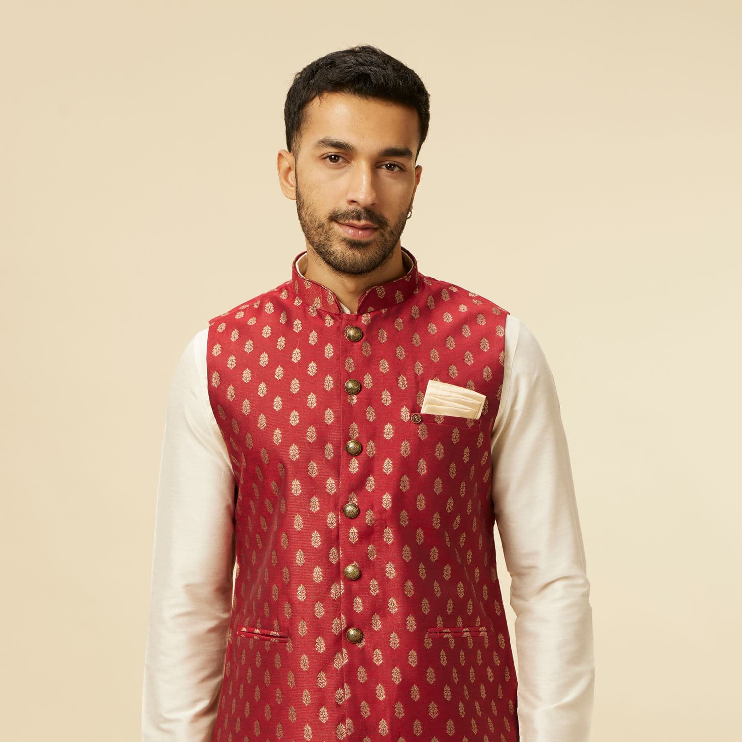 Brick Red Jacket with Buta Motifs Brick Red Jacket with Buta Motifs