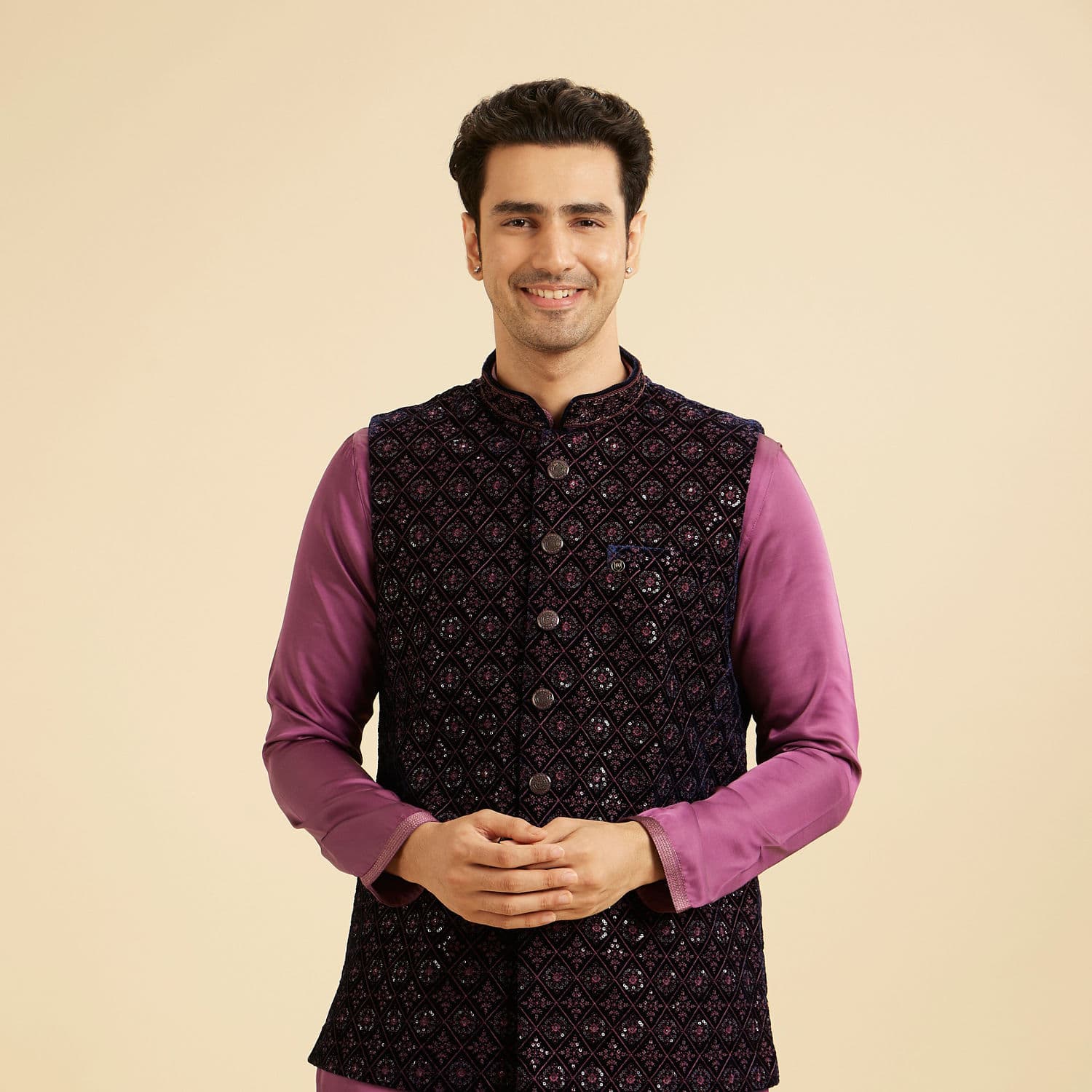 Dark Blue Velvet Nehru Jacket Dark Blue Velvet Nehru Jacket