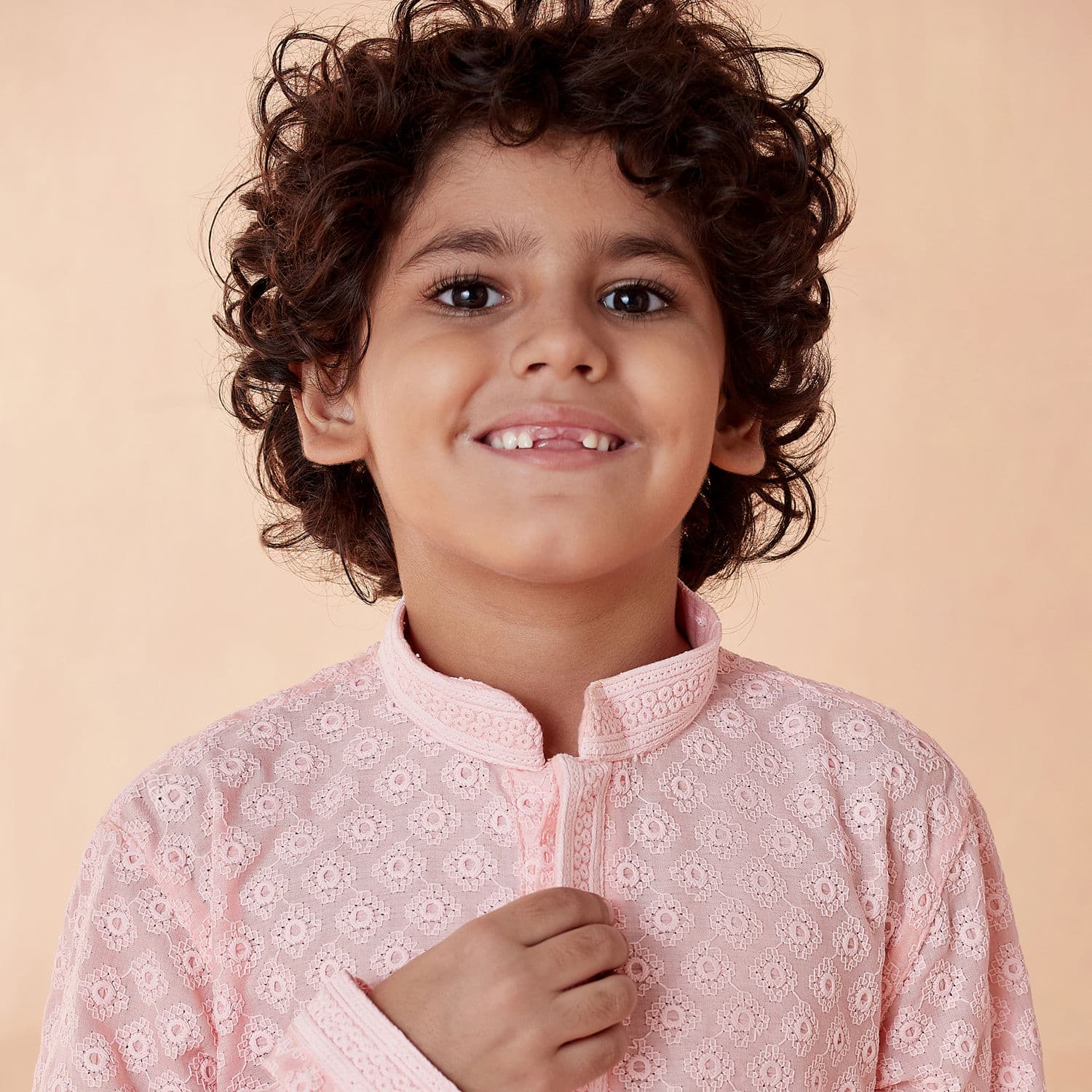 Boys Pink Chikan Kurta Set Boys Pink Chikan Kurta Set
