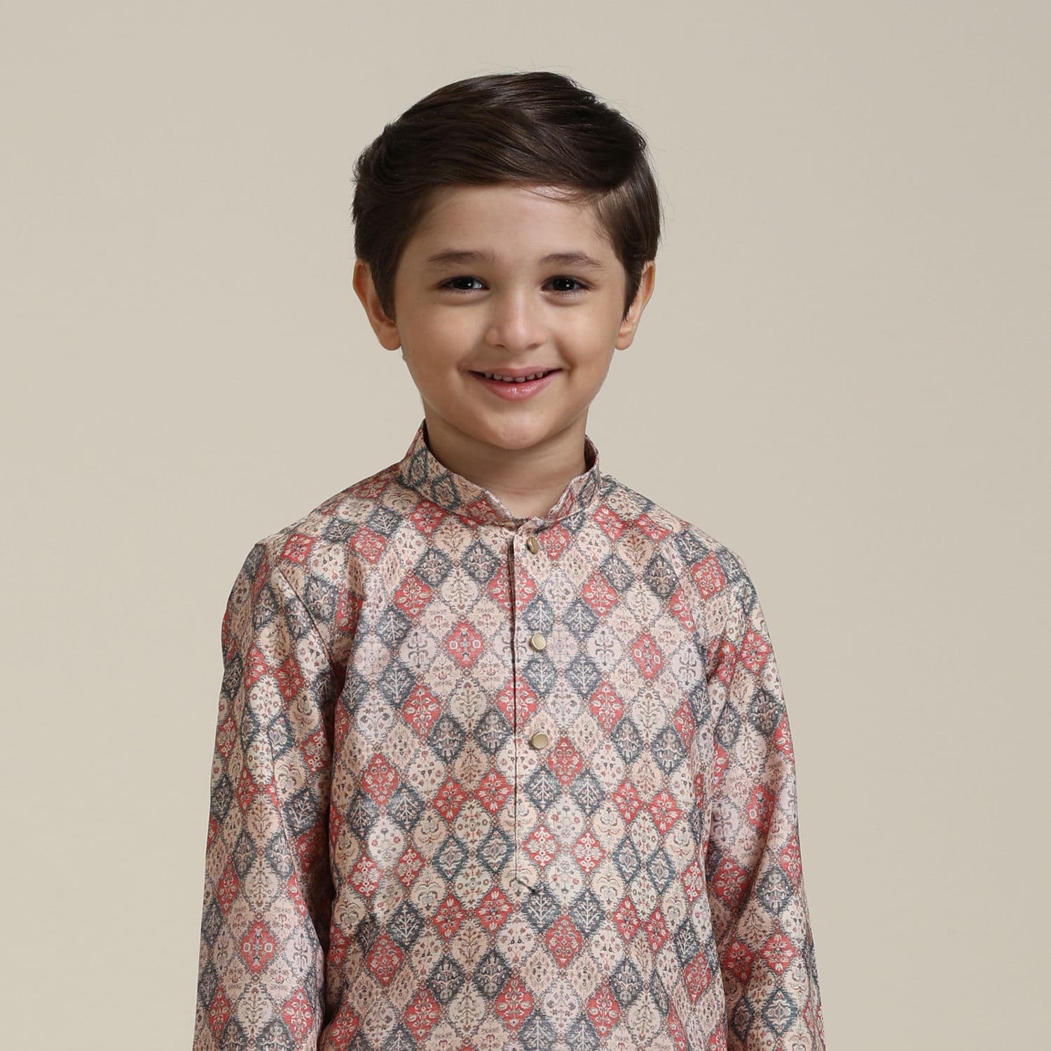 Boys Beige Diamond Patterned Kurta Set Boys Beige Diamond Patterned Kurta Set