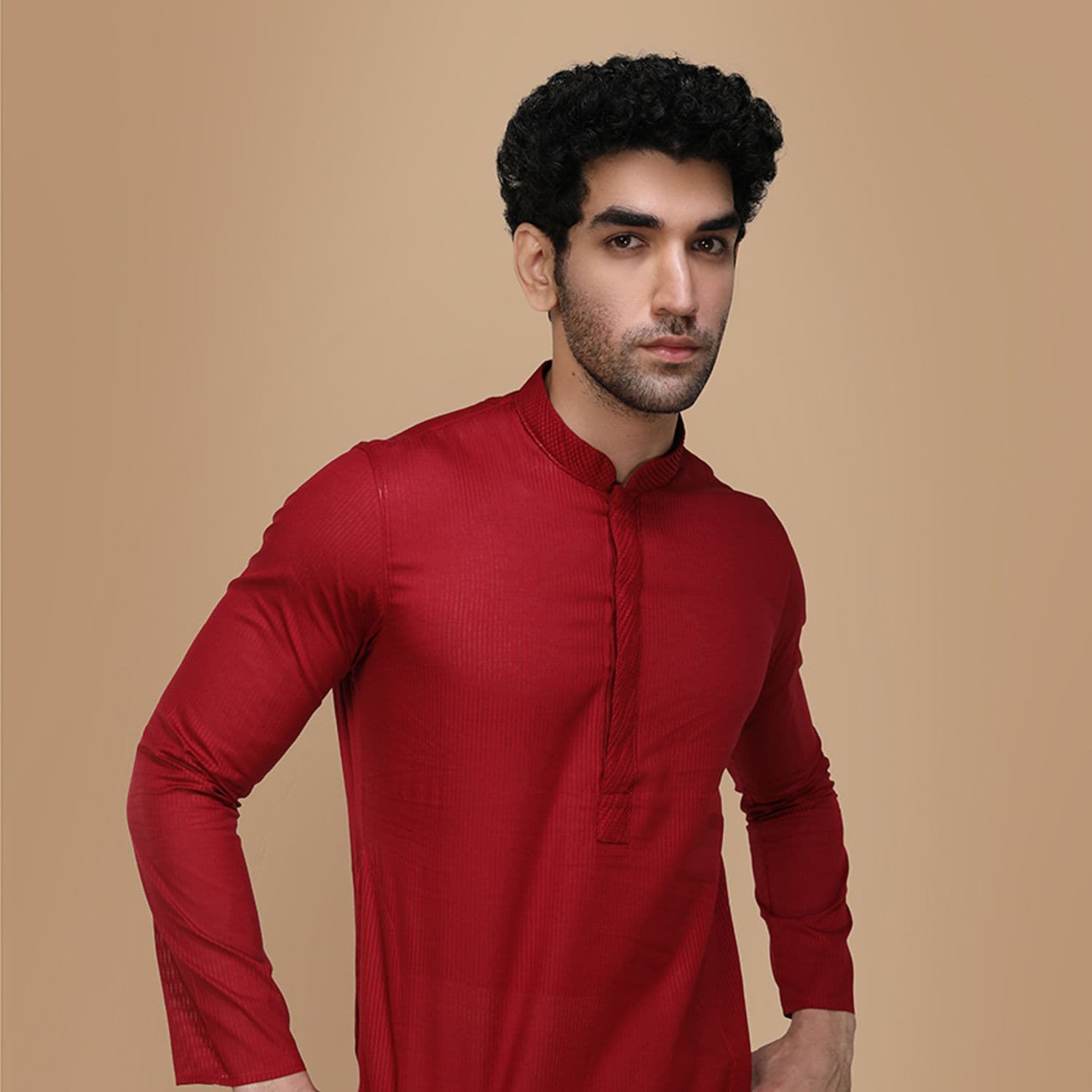 Ruby Red Plain Kurta Set | Manyavar Ruby Red Plain Kurta Set | Manyavar