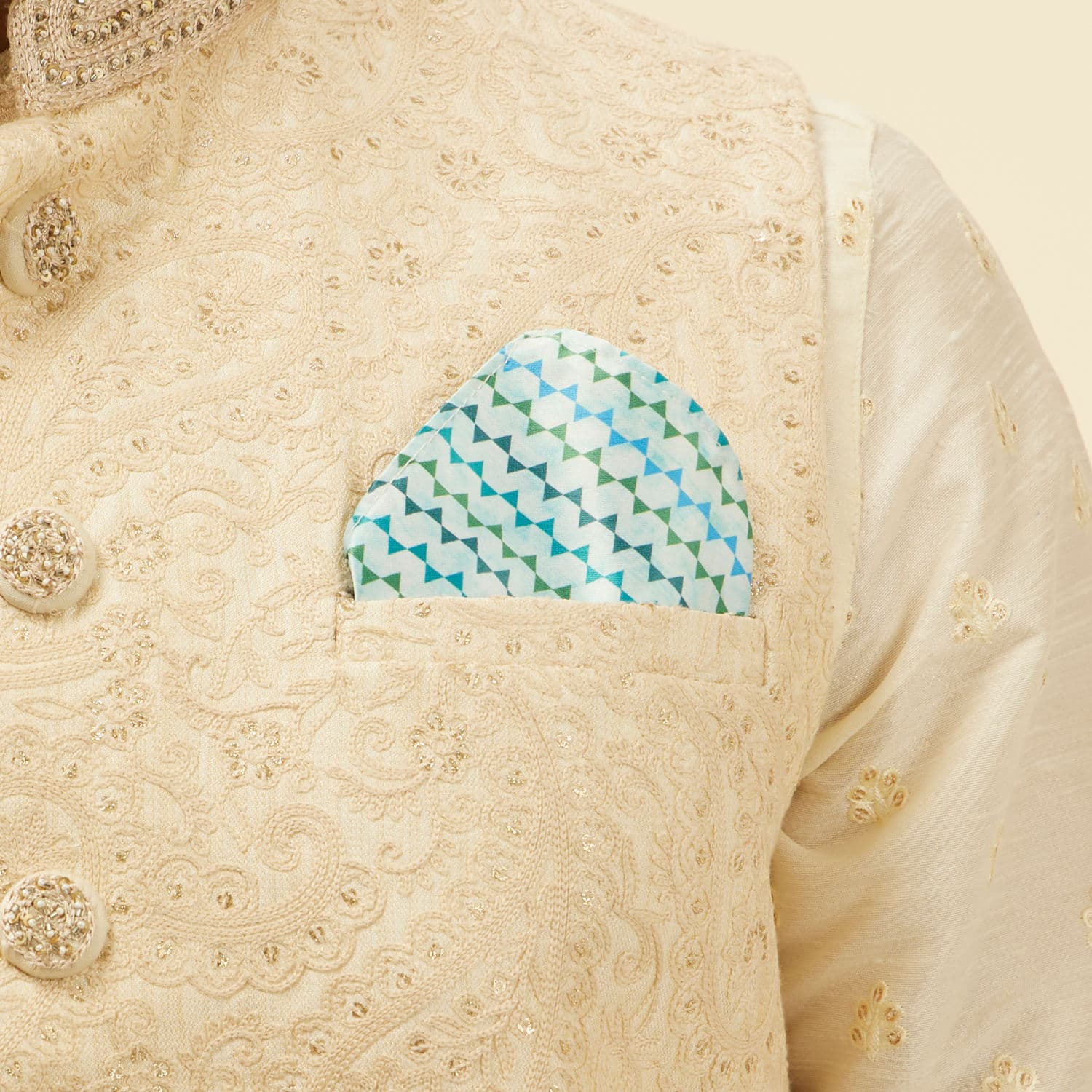 Vibrant Blue Ribbon Printed Pocket Square | Manyavar Vibrant Blue Ribbon Printed Pocket Square | Manyavar