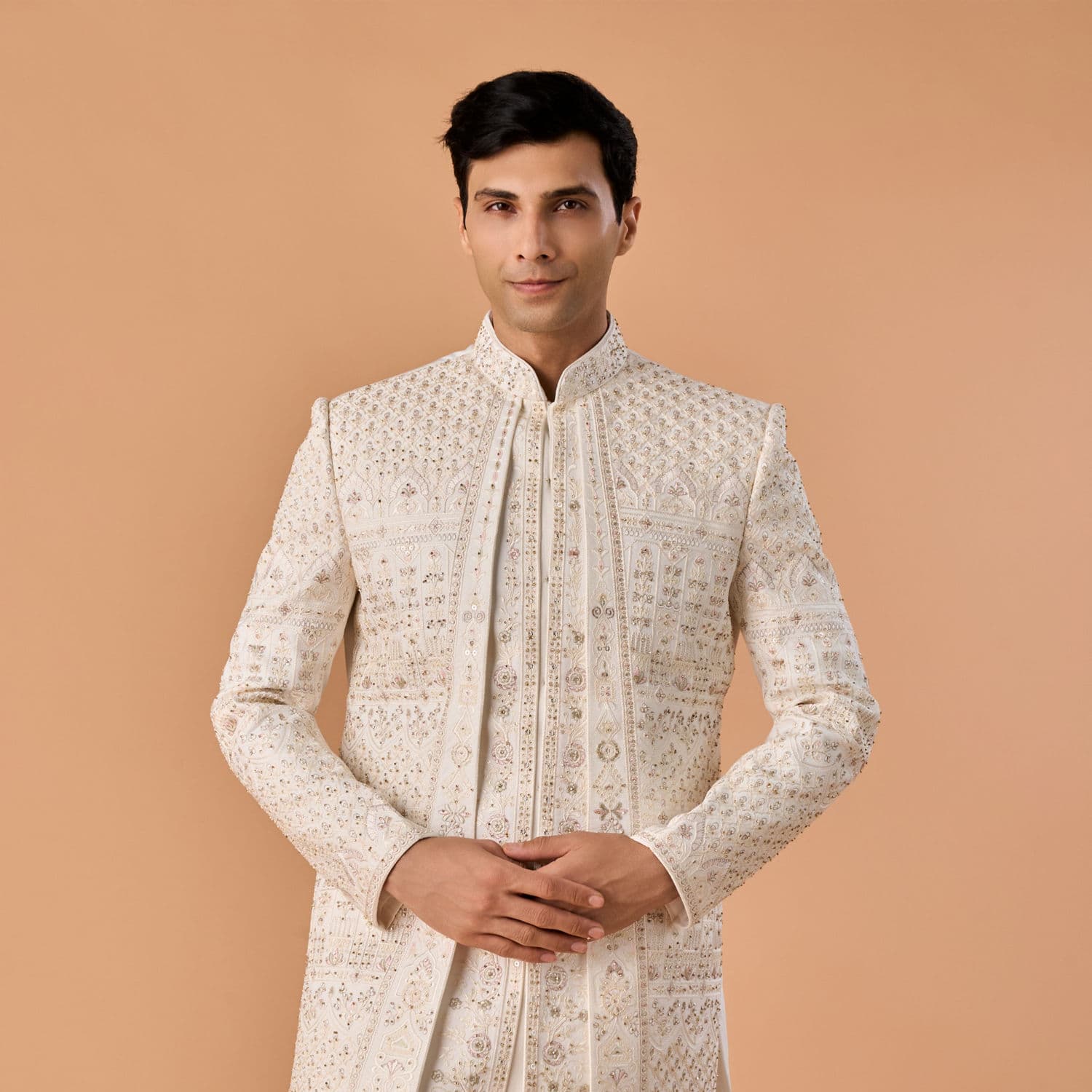 Creamy Opulence Open Sherwani Creamy Opulence Open Sherwani