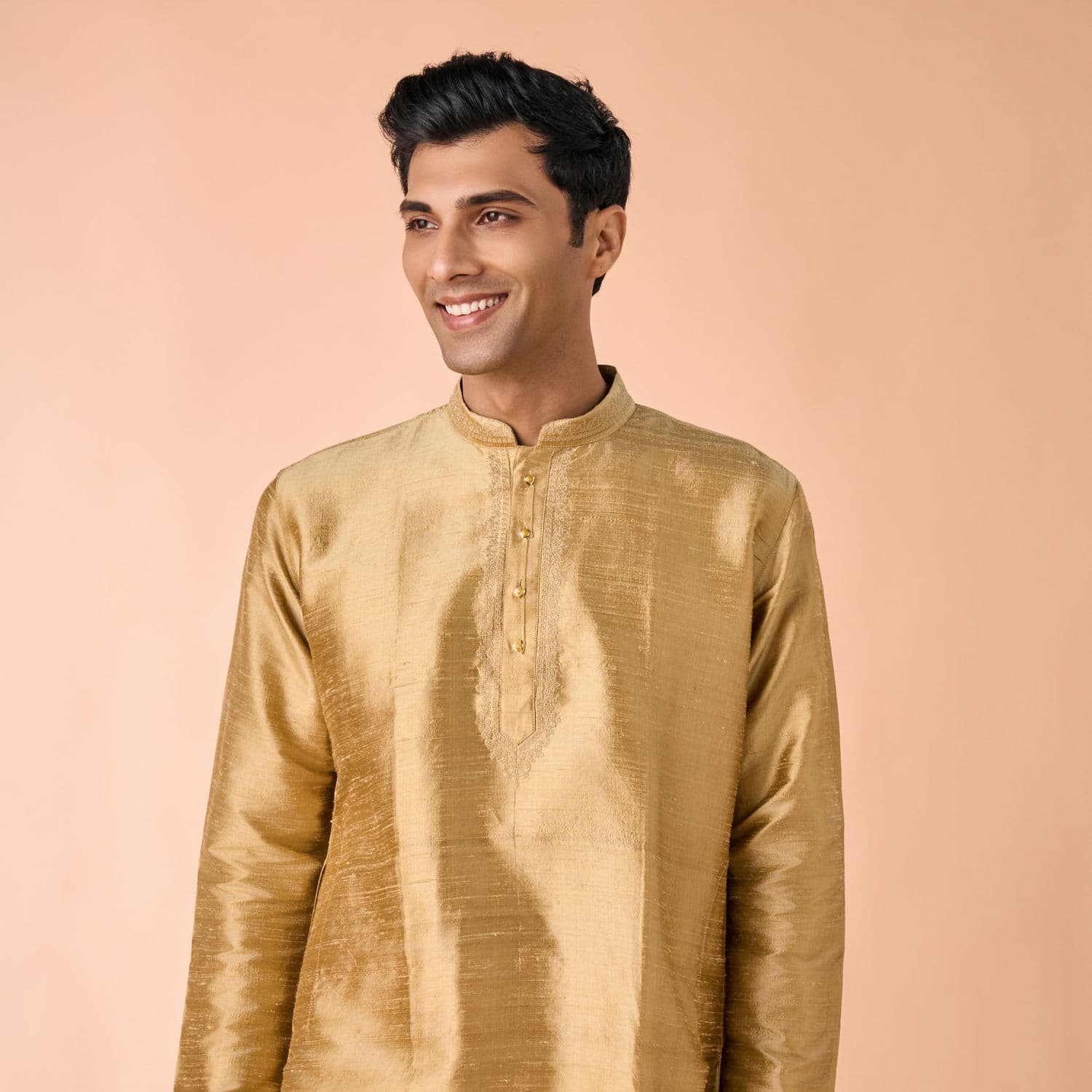 Fawn Serenity Silk Kurta | Manyavar Fawn Serenity Silk Kurta | Manyavar