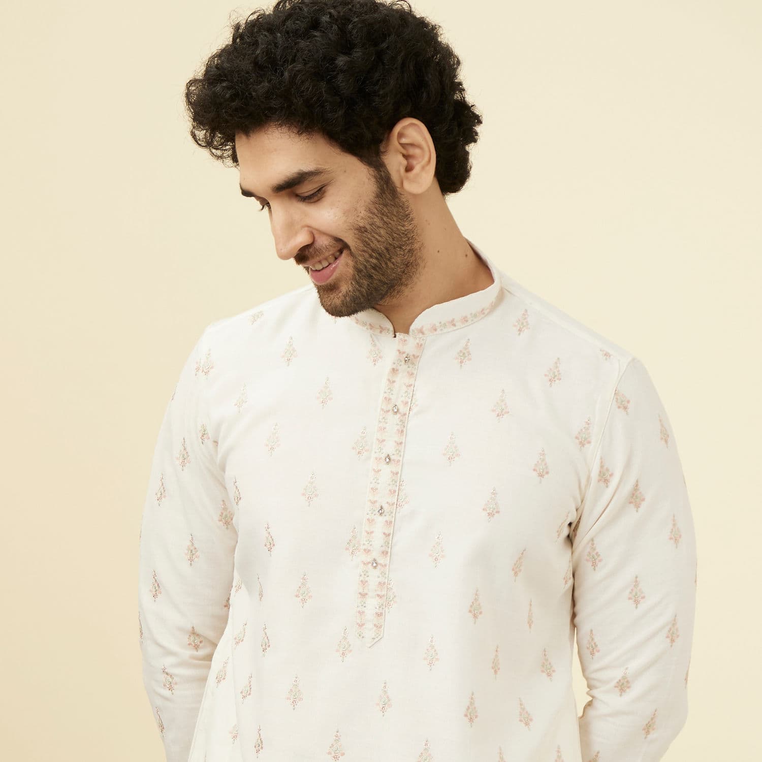 Light Cream Thread Embroidered Kurta Pajama | Manyavar Light Cream Thread Embroidered Kurta Pajama | Manyavar