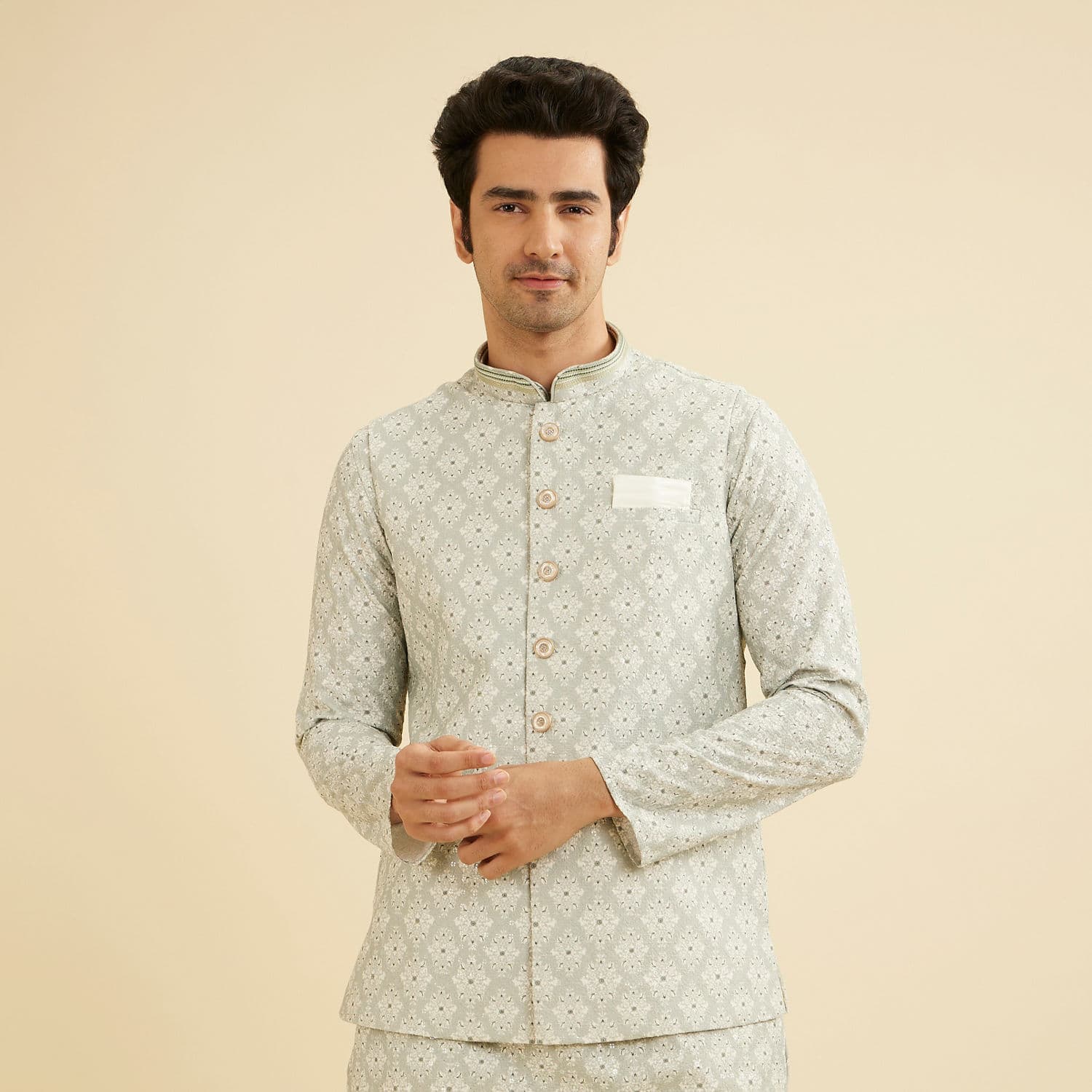 Pista Green Buta Jaal Patterned Jacket Pista Green Buta Jaal Patterned Jacket