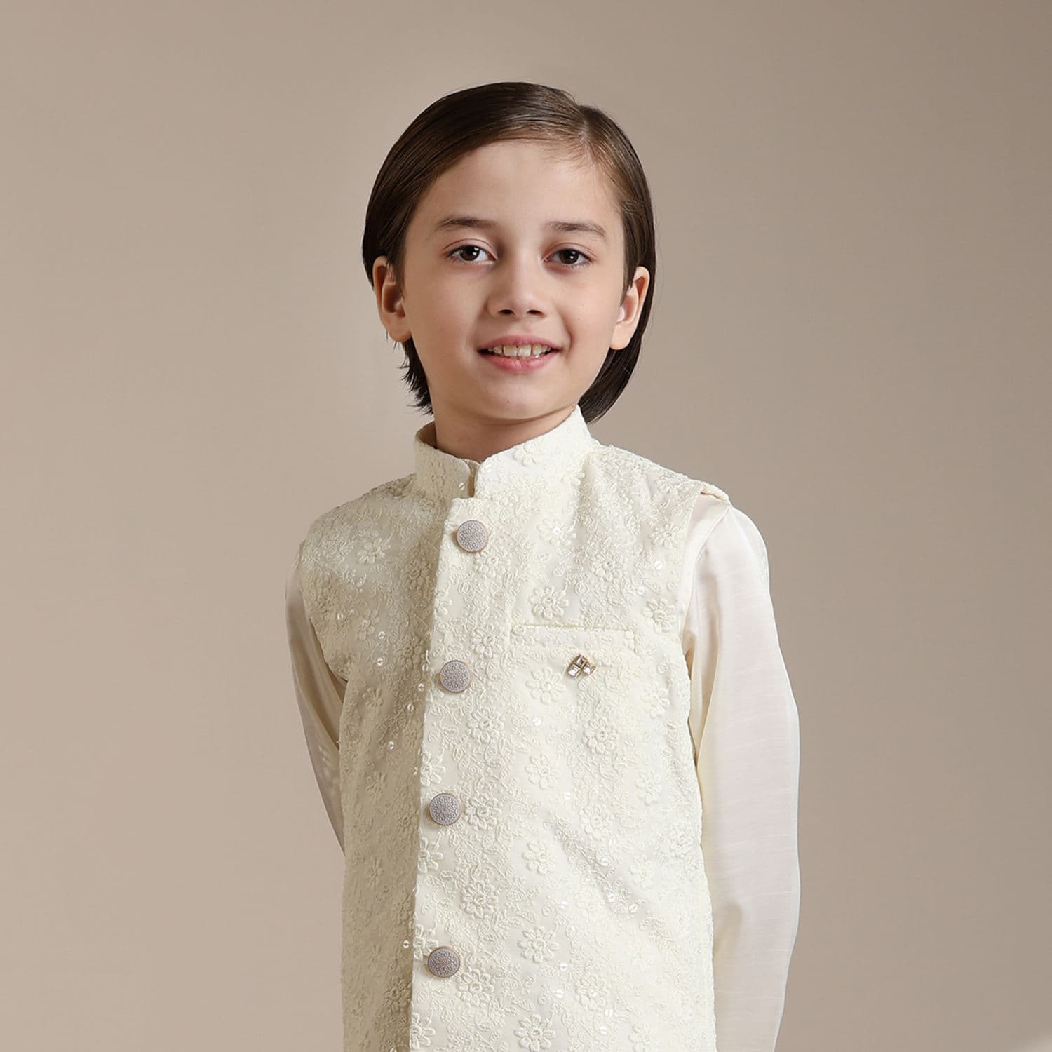 Boys Cream Warm White Self Patterned Jacket Set Boys Cream Warm White Self Patterned Jacket Set