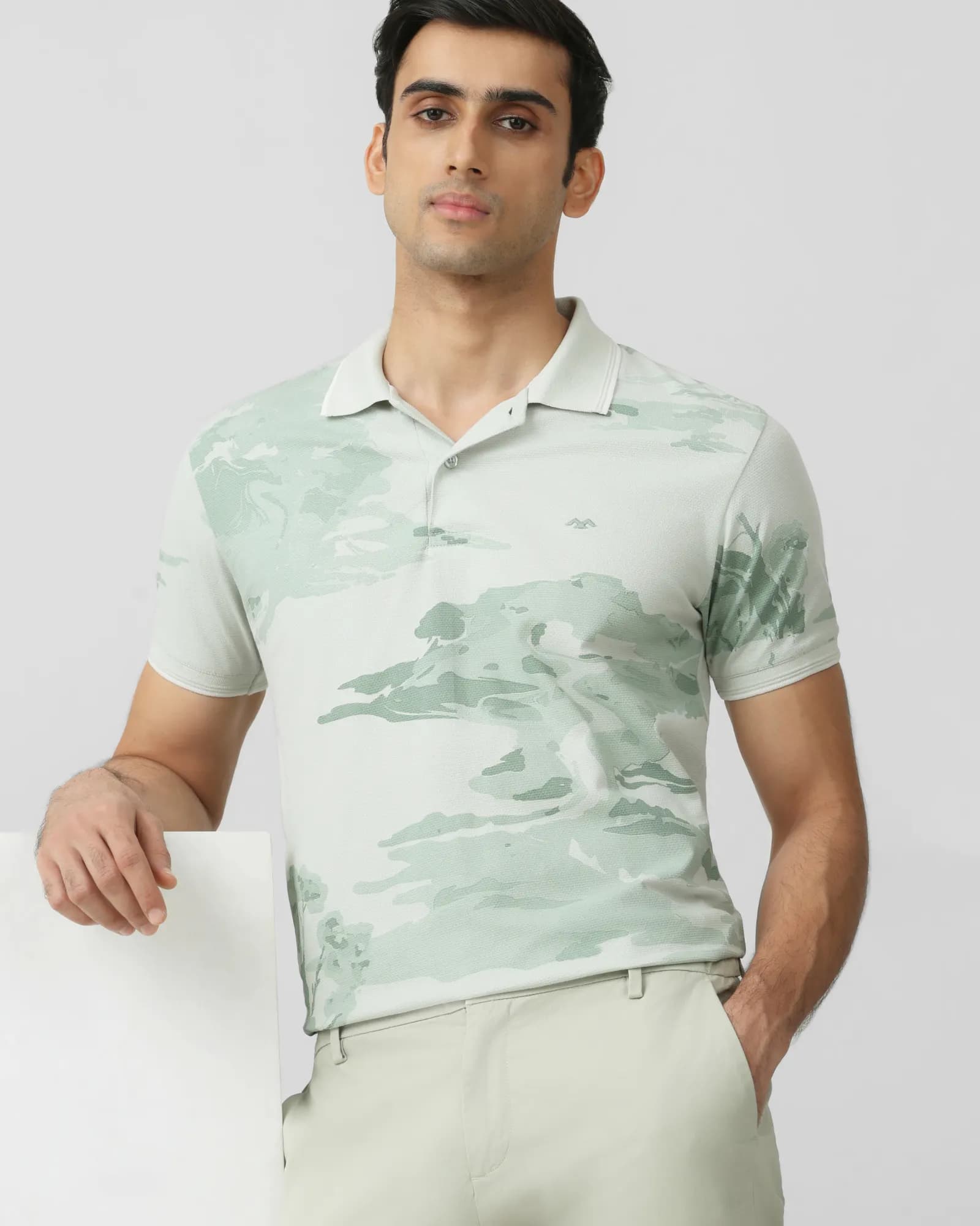 Light Green Botanical Print Slim Fit Polo | Mufti Jeans Light Green Botanical Print Slim Fit Polo | Mufti Jeans