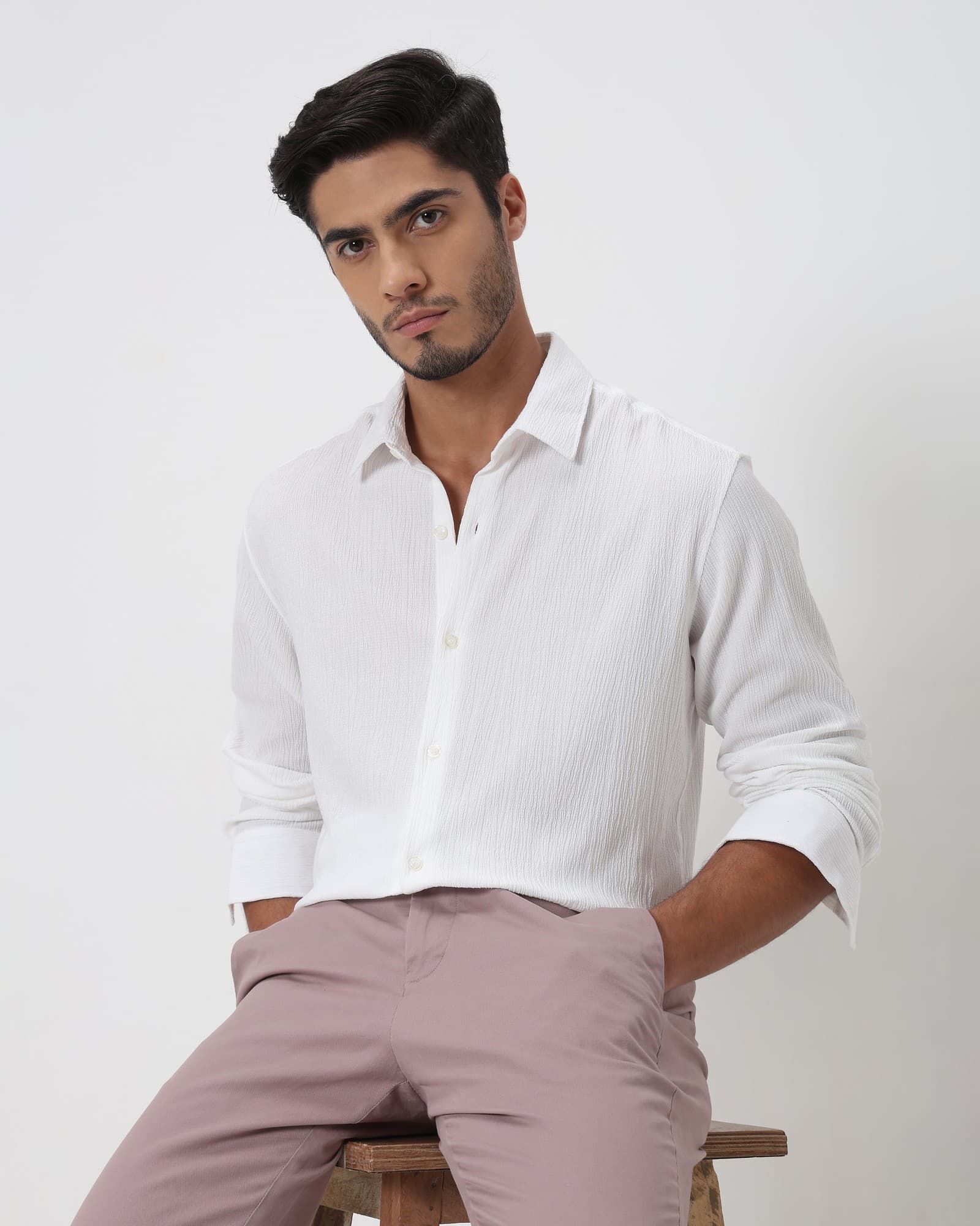 White Textured Plain Slim Fit Casual Shirt | Mufti Jeans White Textured Plain Slim Fit Casual Shirt | Mufti Jeans