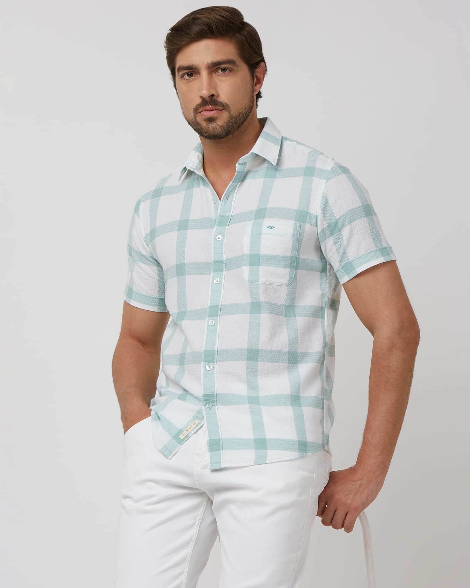 Light Green Large Check Slim Fit Casual Shirt Light Green Large Check Slim Fit Casual Shirt
