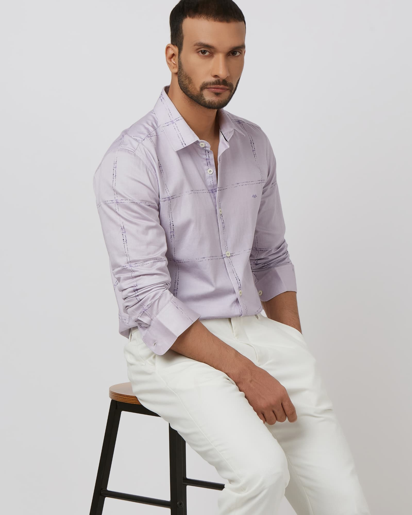 Lilac Large Check Slim Fit Casual Shirt Lilac Large Check Slim Fit Casual Shirt