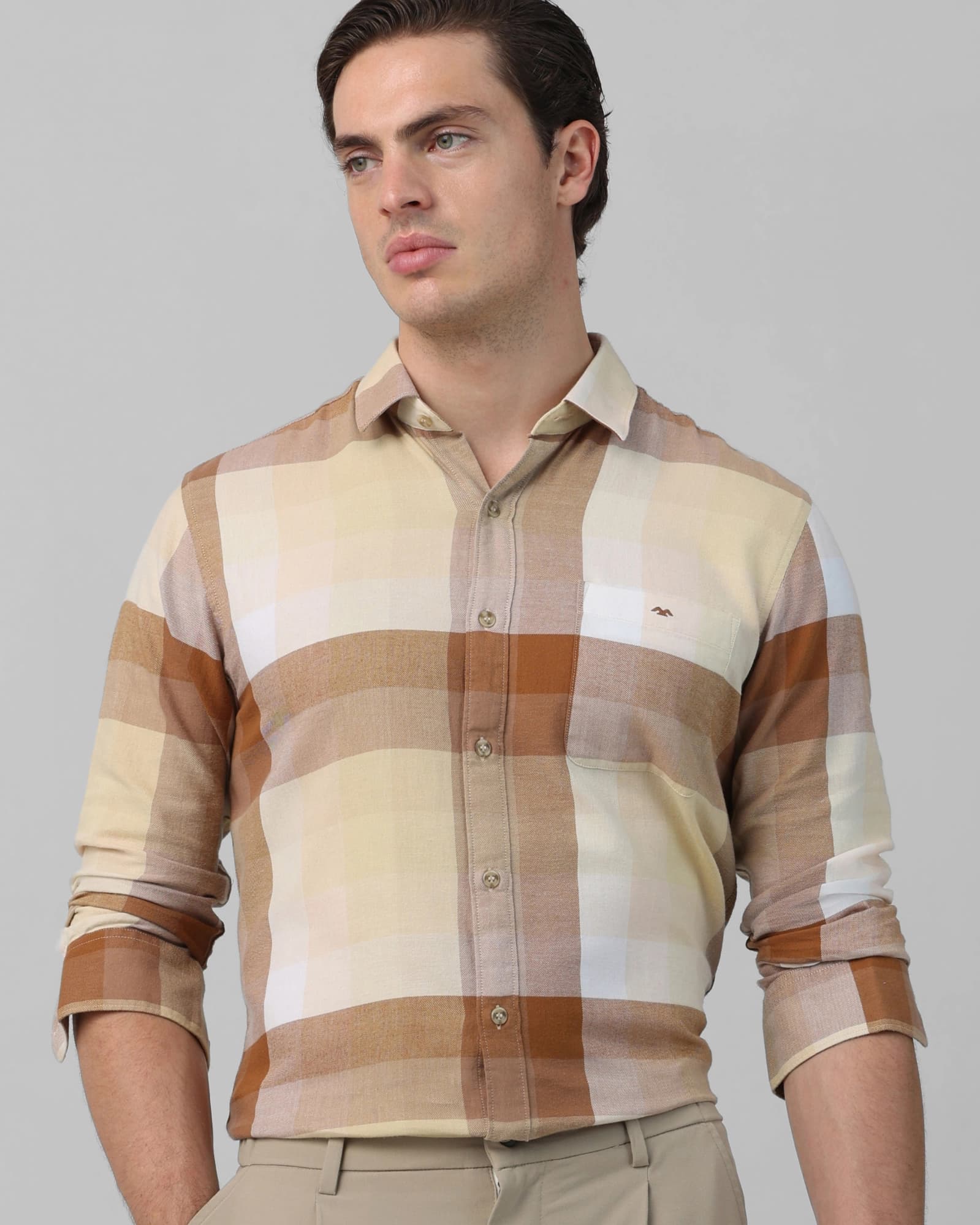 Beige Flannel Check Slim Fit Casual Shirt | Mufti Jeans Beige Flannel Check Slim Fit Casual Shirt | Mufti Jeans
