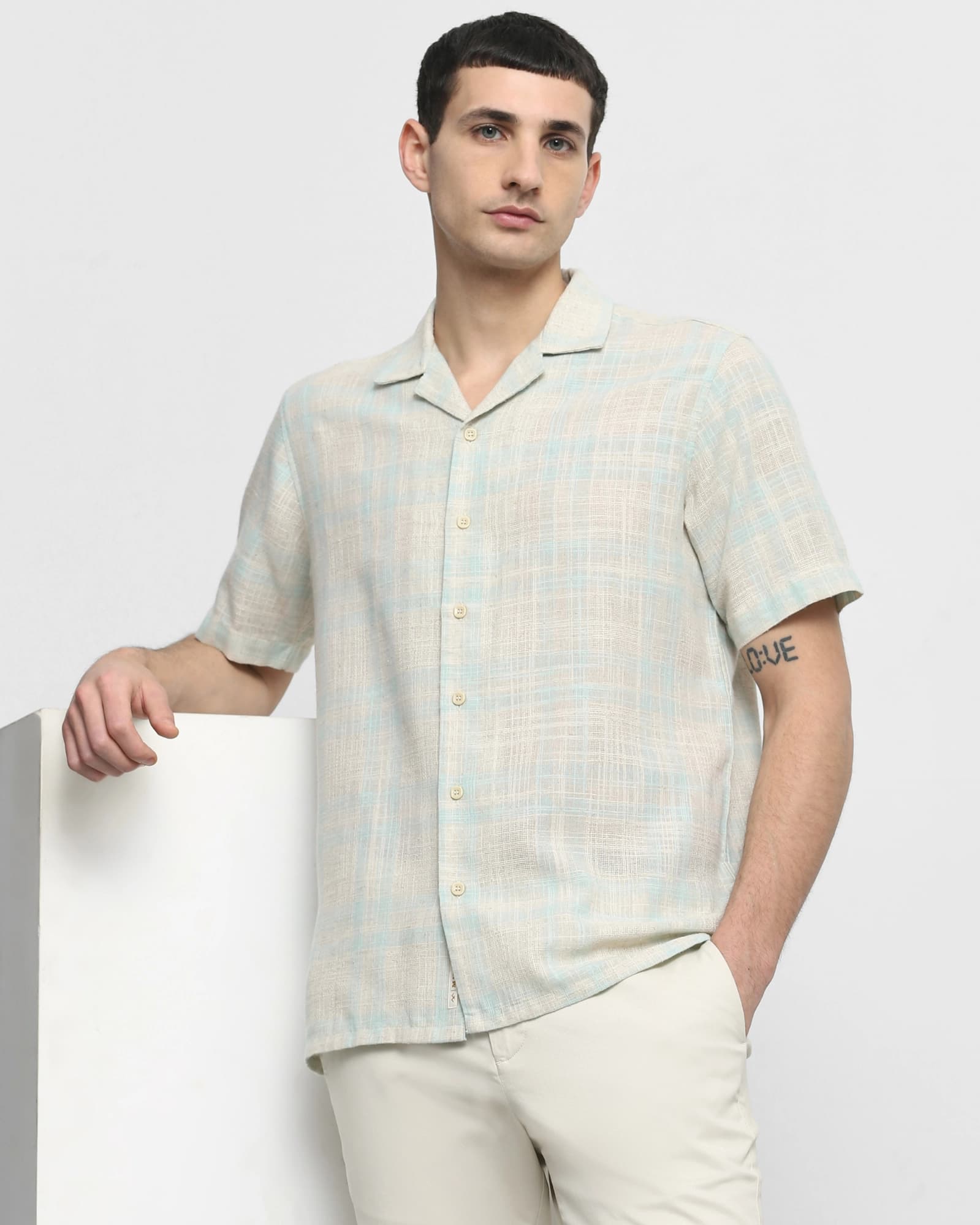 Light Green Square Check Relaxed Fit Casual Shirt | Mufti Jeans Light Green Square Check Relaxed Fit Casual Shirt | Mufti Jeans