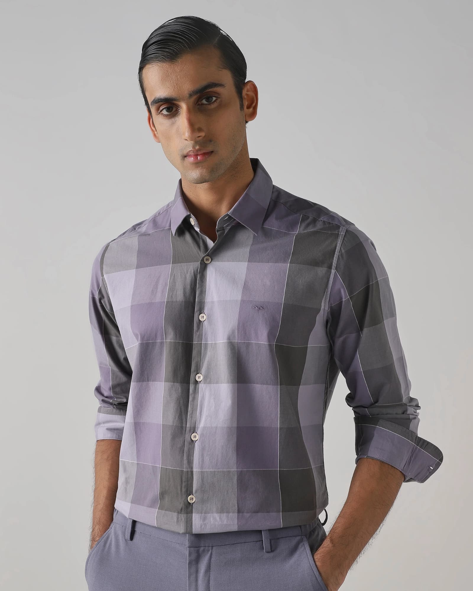 Lilac Large Check Slim Fit Casual Shirt | Mufti Jeans Lilac Large Check Slim Fit Casual Shirt | Mufti Jeans