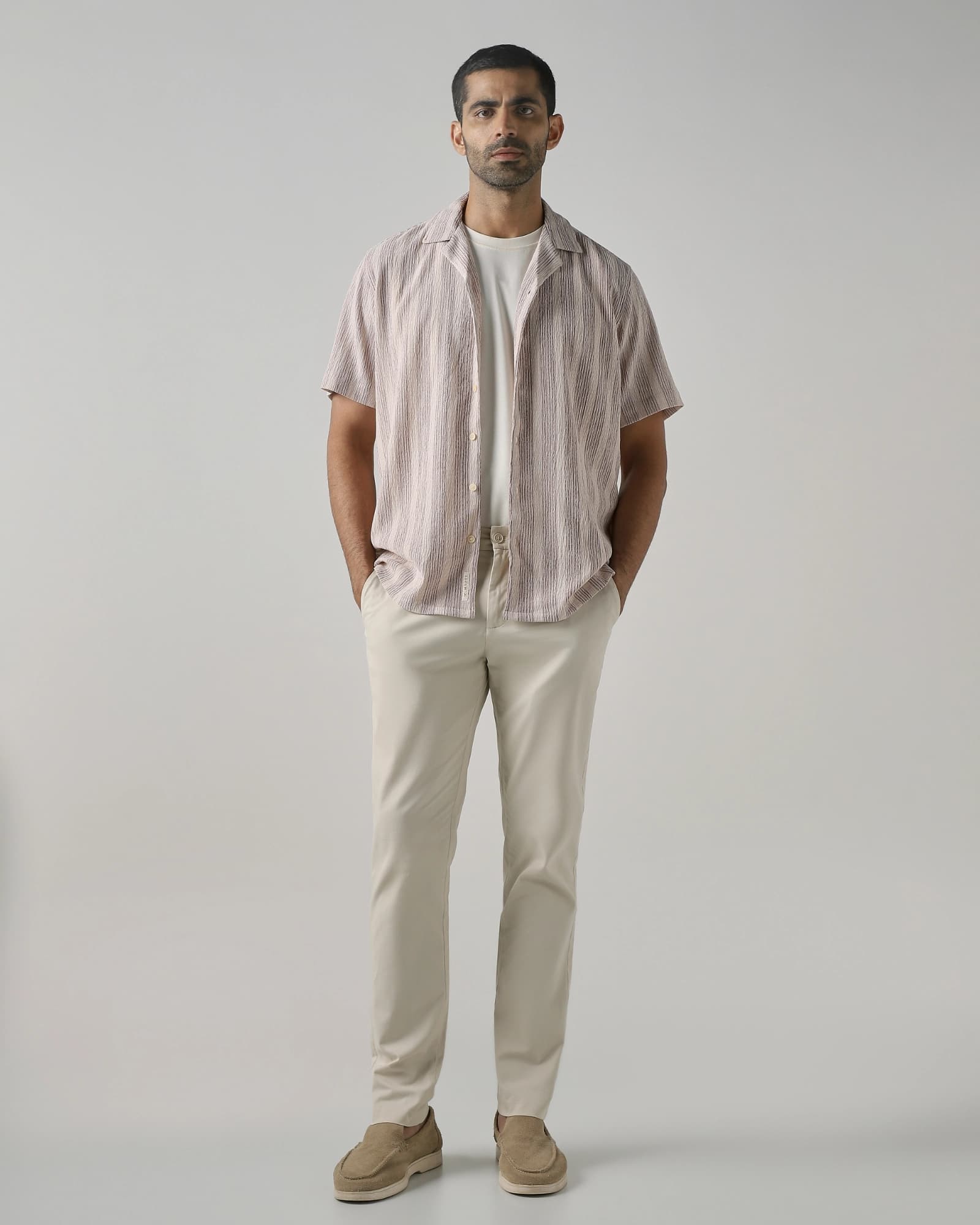 Pastel Pink Crinkle Stripe Stretch Relaxed Fit Casual Shirt | Mufti Jeans Pastel Pink Crinkle Stripe Stretch Relaxed Fit Casual Shirt | Mufti Jeans