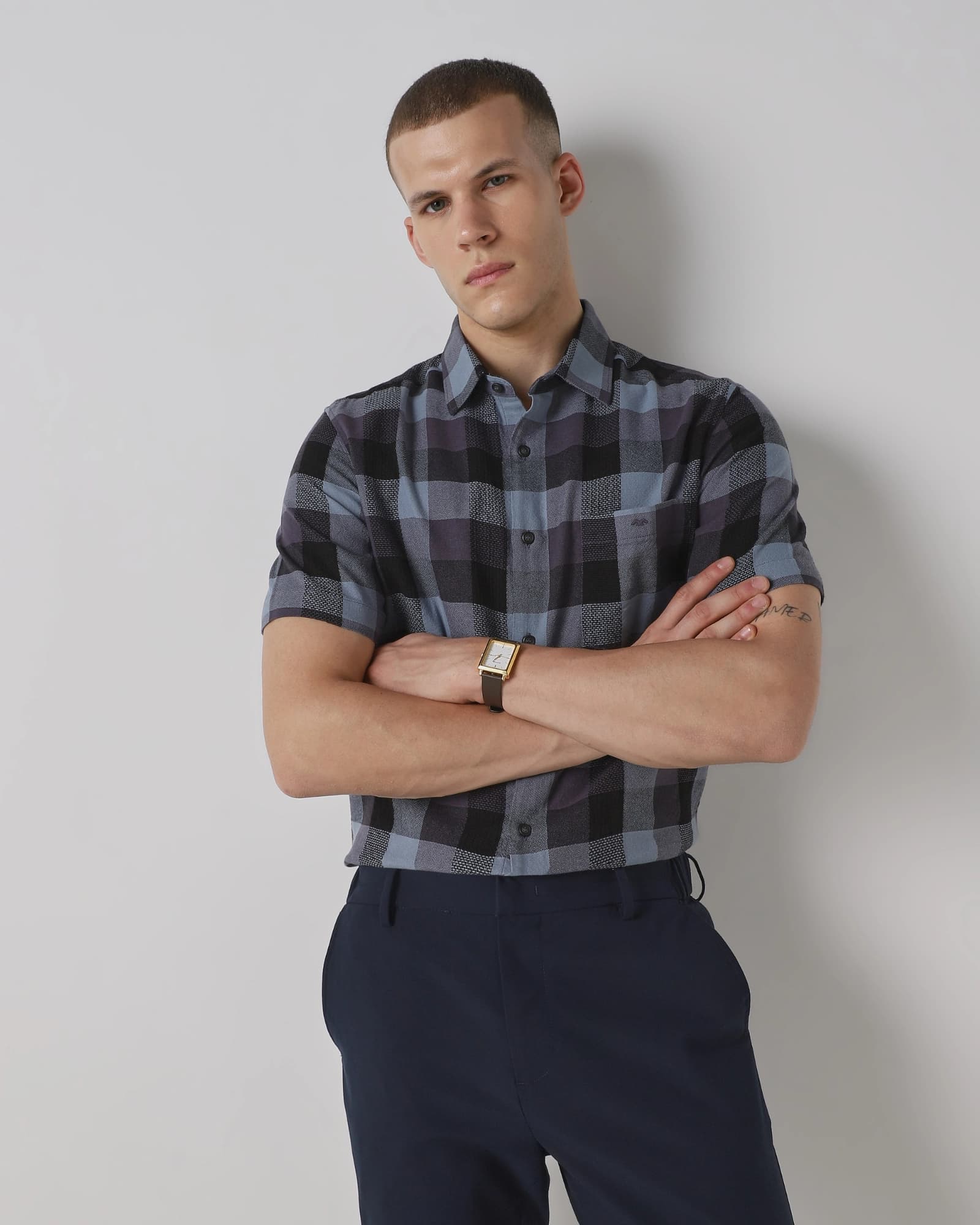 Blue Dobby Check Slim Fit Casual Shirt | Mufti Jeans Blue Dobby Check Slim Fit Casual Shirt | Mufti Jeans