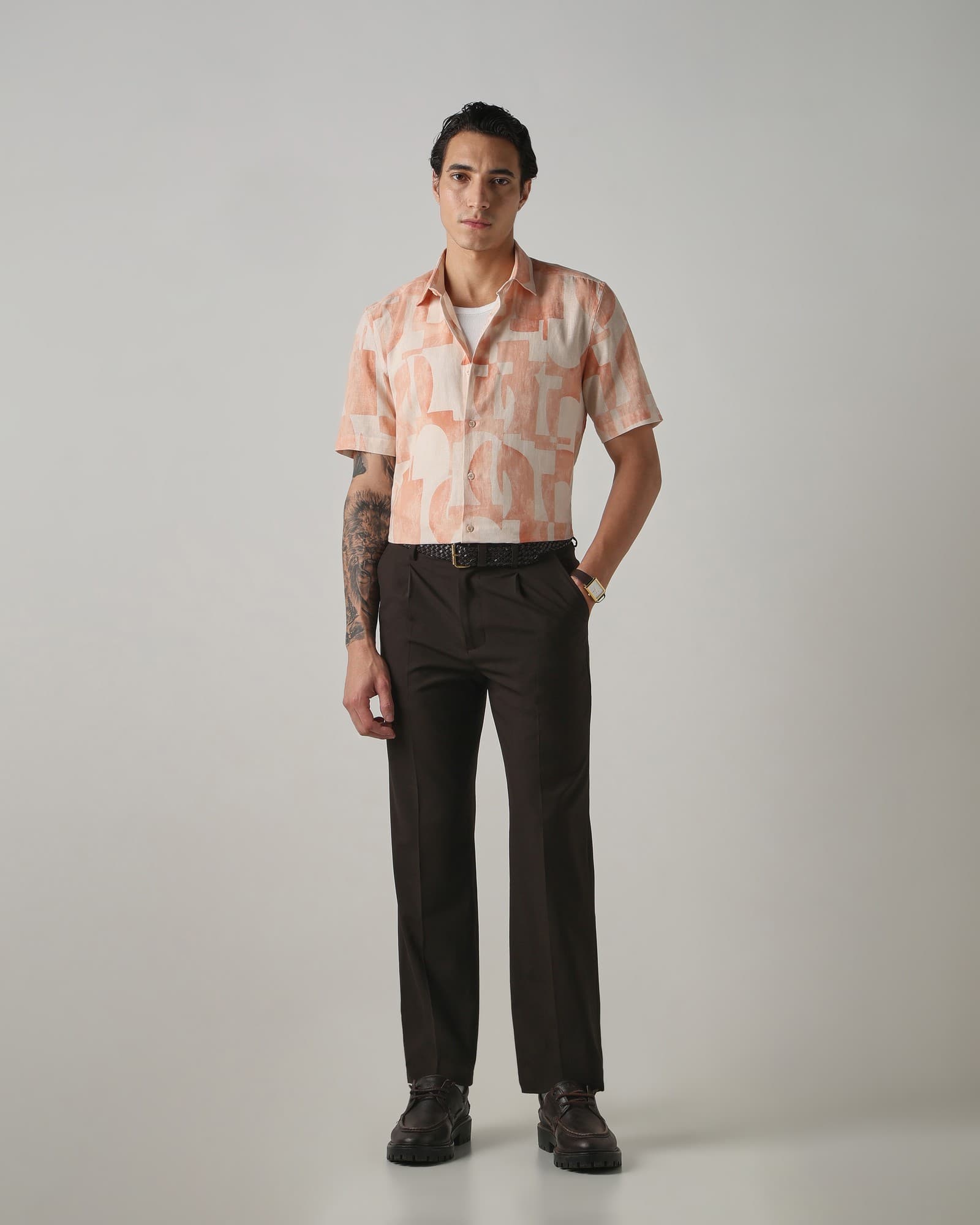 Orange Abstract Print Cotton Linen Shirt | Mufti Jeans Orange Abstract Print Cotton Linen Shirt | Mufti Jeans