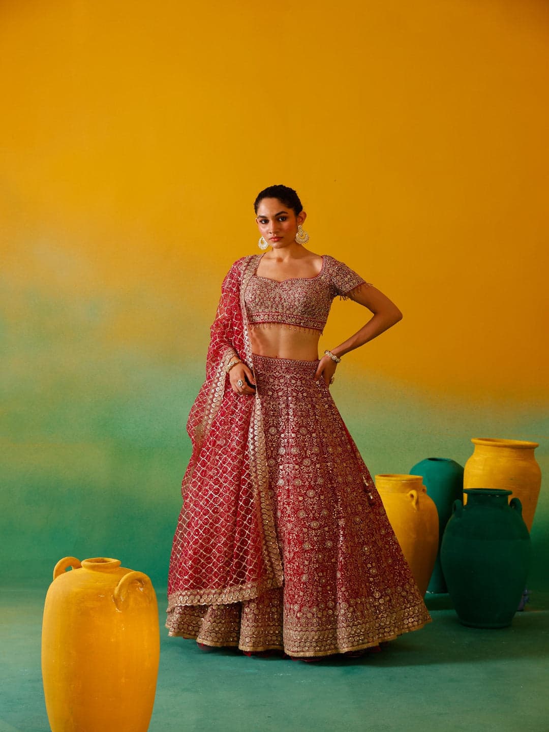 Neerus Rani Pink Embroidery work Nett Fabric Ghagra Set | Neeru's Neerus Rani Pink Embroidery work Nett Fabric Ghagra Set | Neeru's