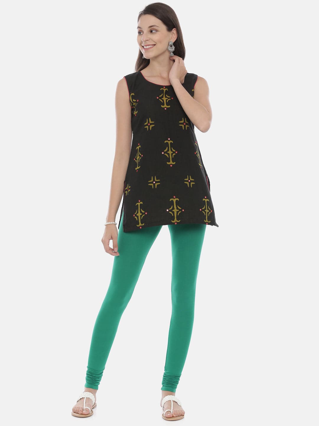 Neerus Green Color Lycra Fabric Leggings Neerus Green Color Lycra Fabric Leggings