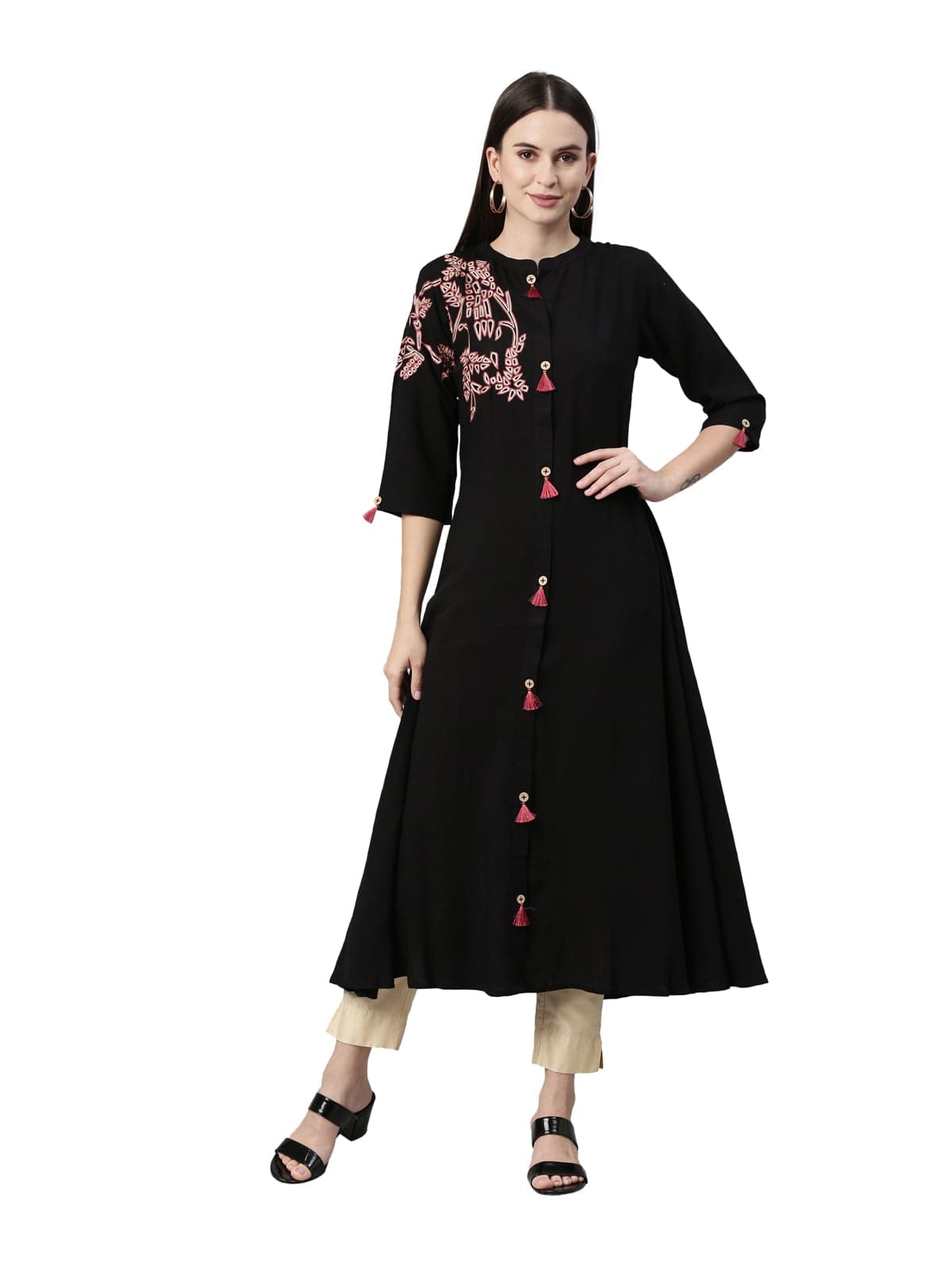 Neerus Black Color Rayon Fabric Kurta Neerus Black Color Rayon Fabric Kurta