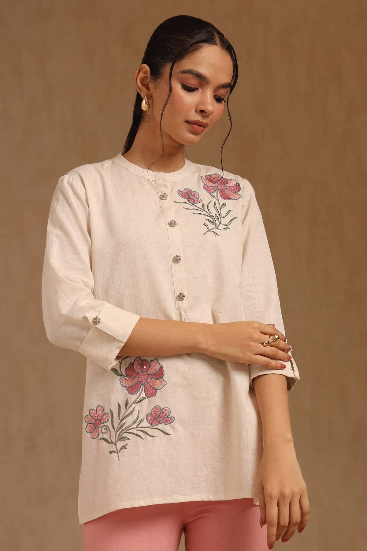 Beige Cotton Flex Embroidered Tunic With Thread Work | Soch Beige Cotton Flex Embroidered Tunic With Thread Work | Soch