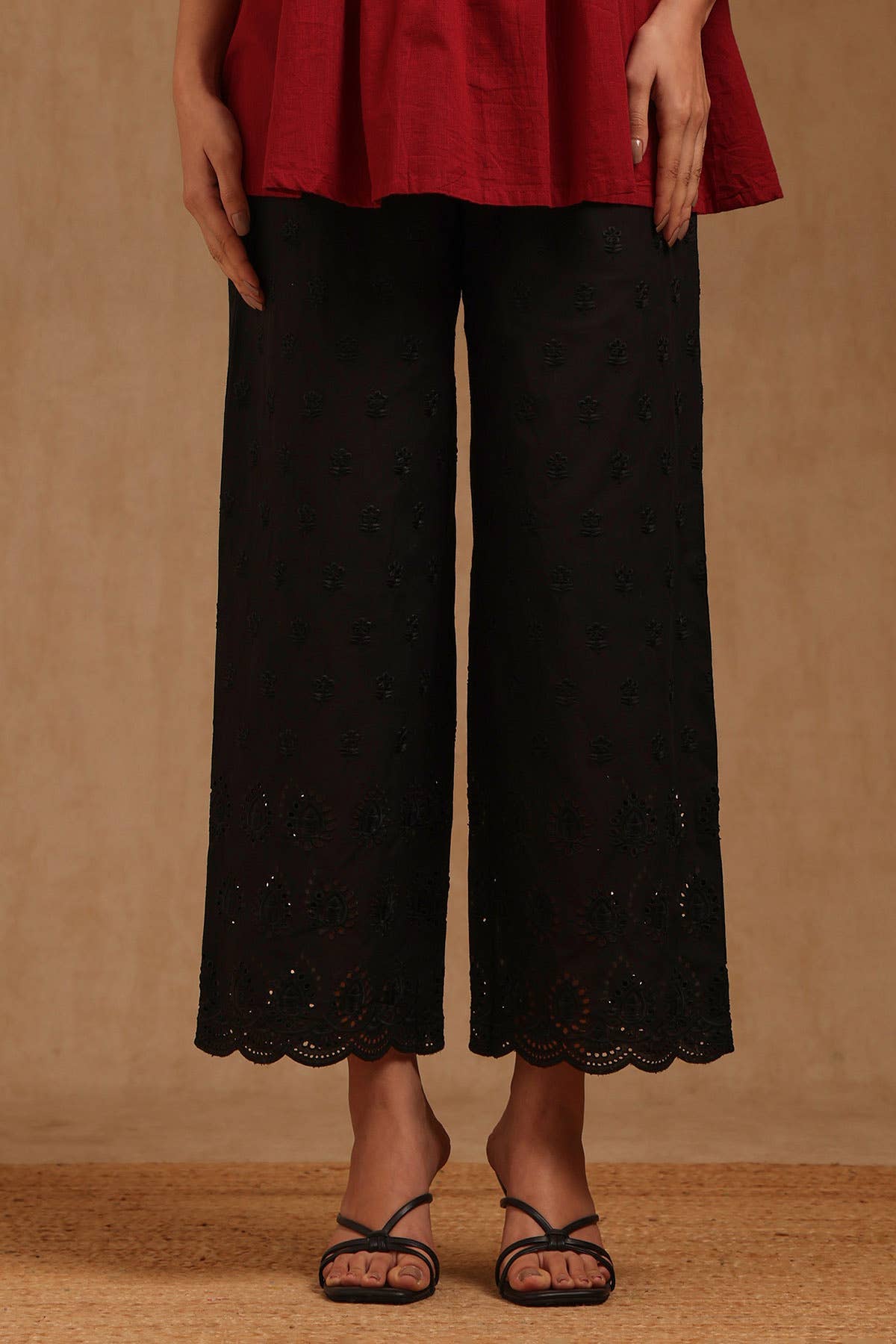 Black Cotton Embroidered Palazzo With Thread Work Black Cotton Embroidered Palazzo With Thread Work