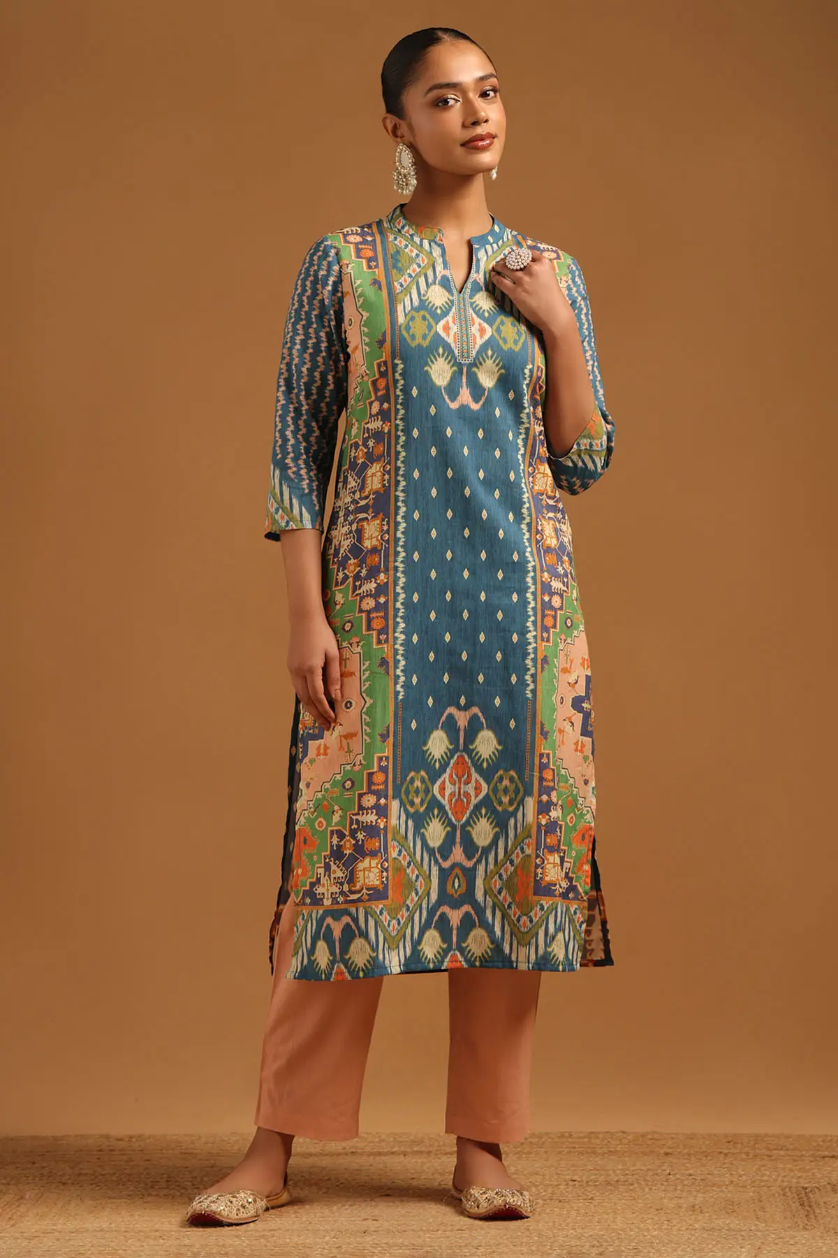 Blue Cotton Ikkat Kurta Set | Soch Blue Cotton Ikkat Kurta Set | Soch