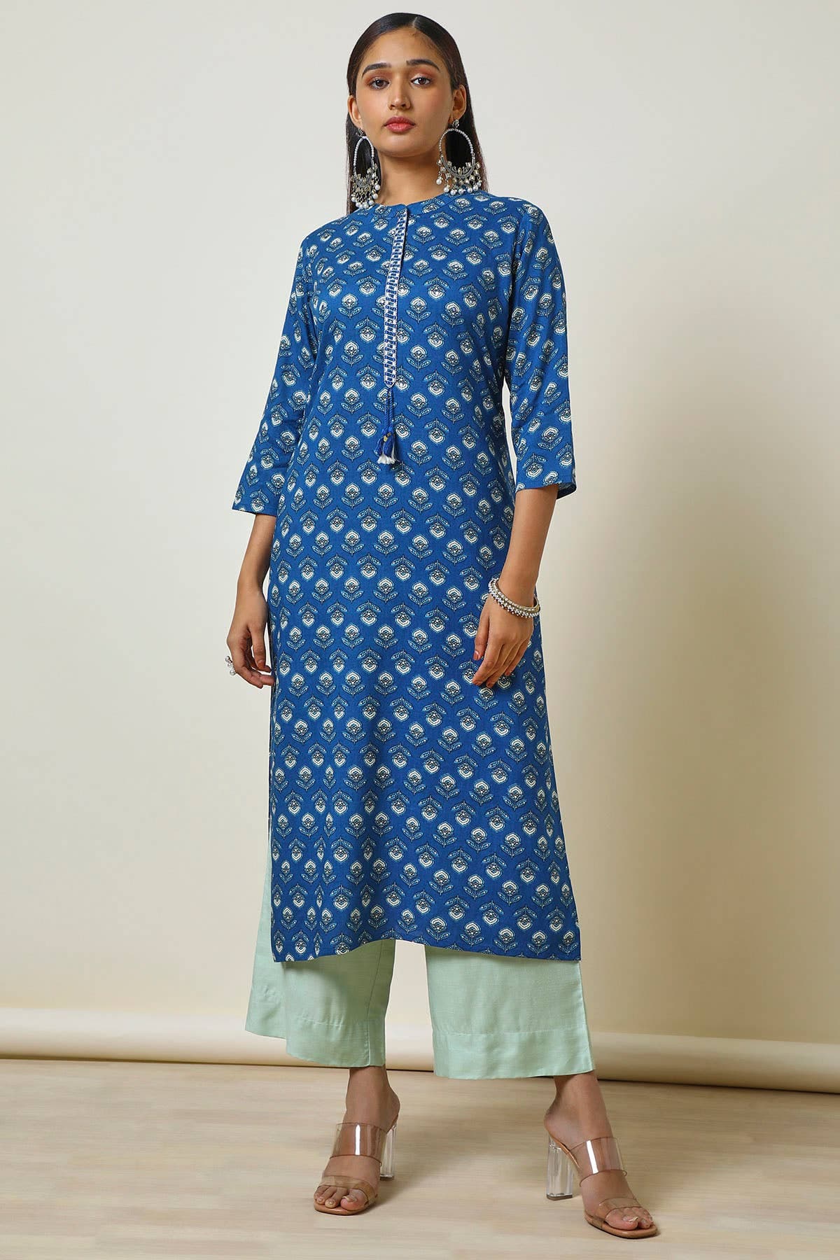 Blue Rayon Floral Print Kurta With Faux Mirror | Soch Blue Rayon Floral Print Kurta With Faux Mirror | Soch