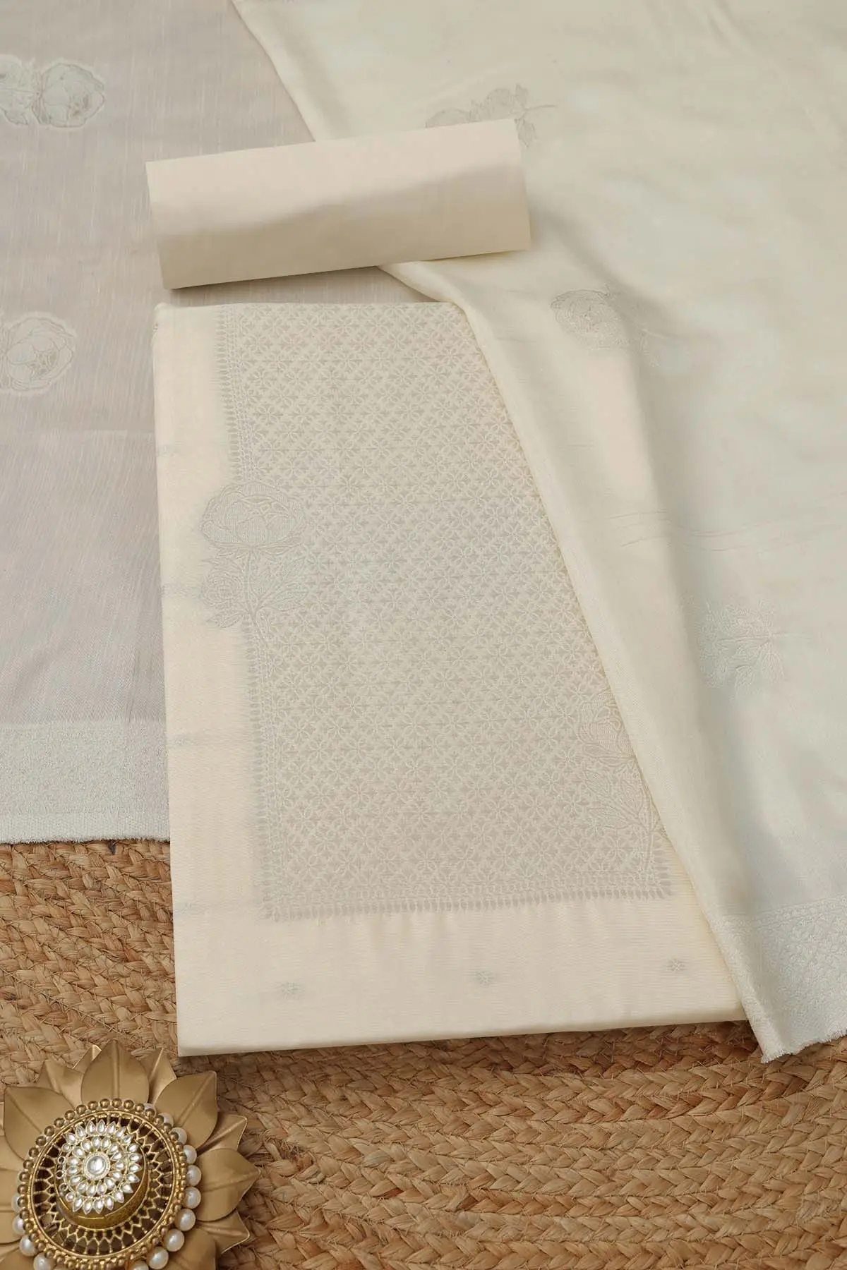 Cream Silk Blend Woven Design Dress Material | Soch Cream Silk Blend Woven Design Dress Material | Soch