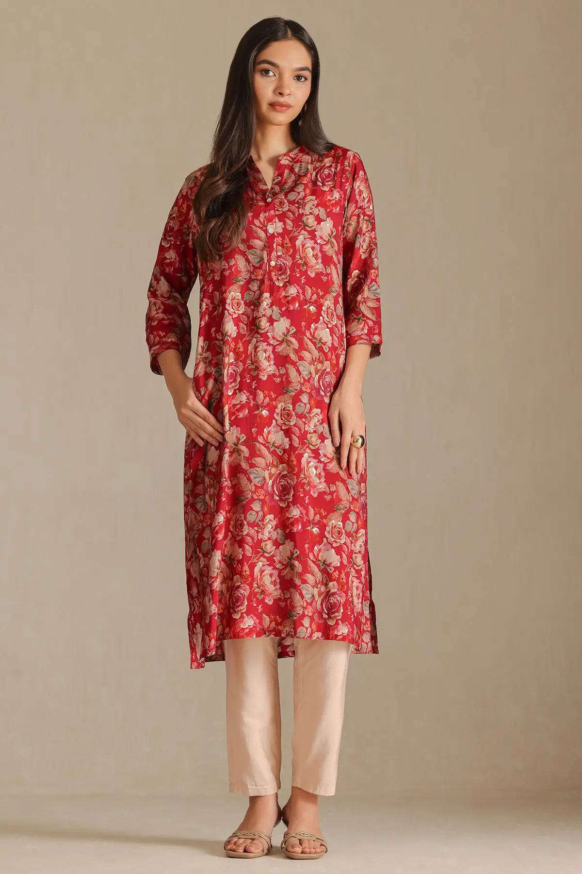 Fuchsia Muslin Floral Print Kurta | Soch Fuchsia Muslin Floral Print Kurta | Soch