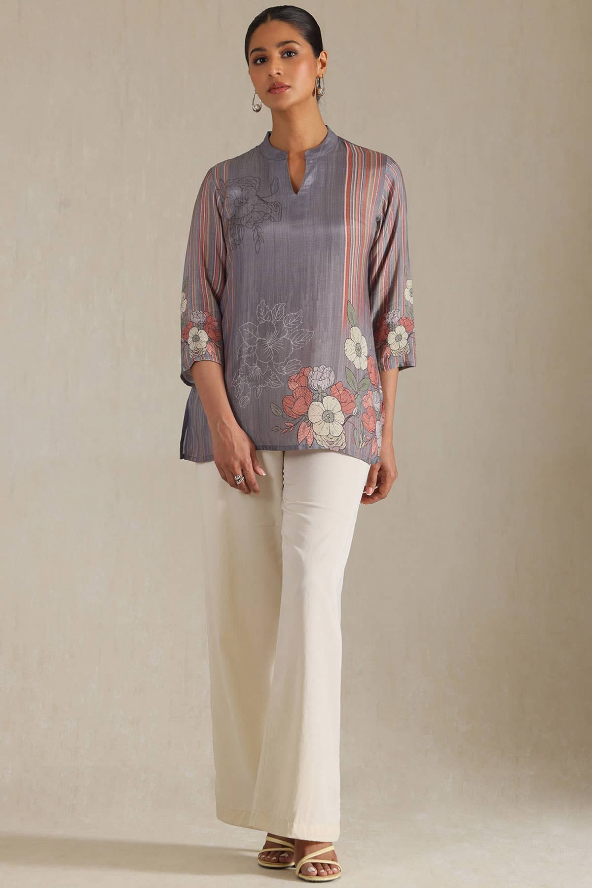 Grey Muslin Botanical Printed Tunic | Soch Grey Muslin Botanical Printed Tunic | Soch