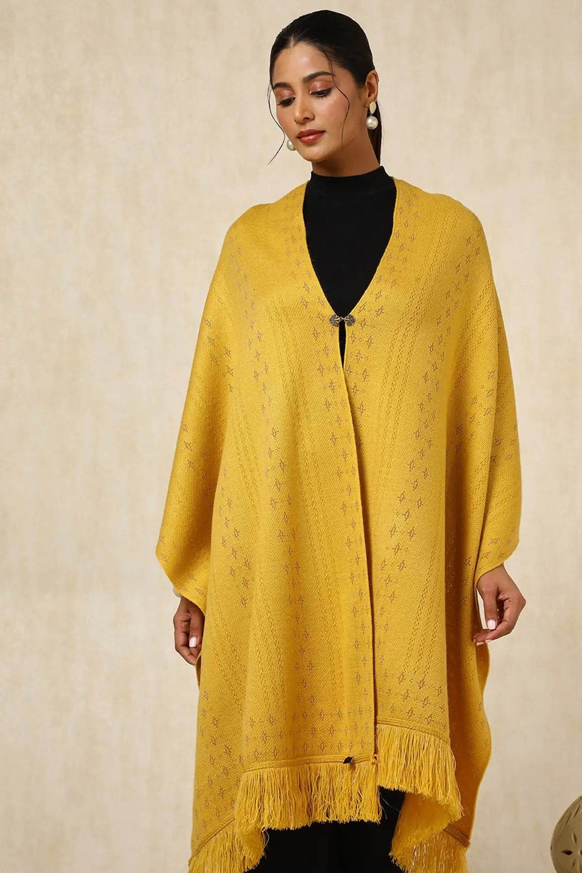 Yellow Acrylic Abstract Woven Design Shawl | Soch Yellow Acrylic Abstract Woven Design Shawl | Soch