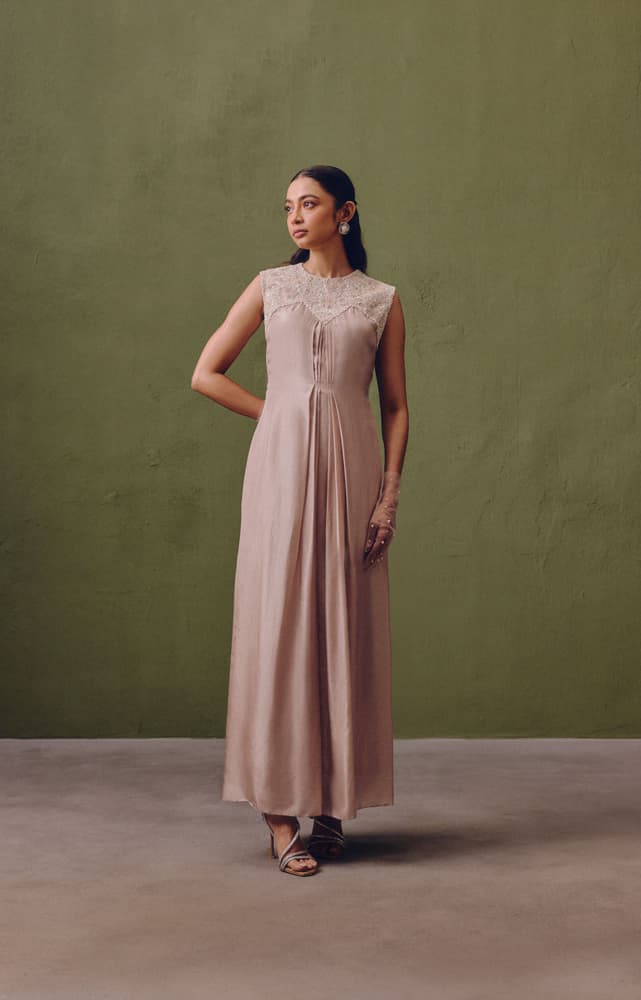 Silk Hand Embroidered Pleated Dress | Synonym Clothing Silk Hand Embroidered Pleated Dress | Synonym Clothing