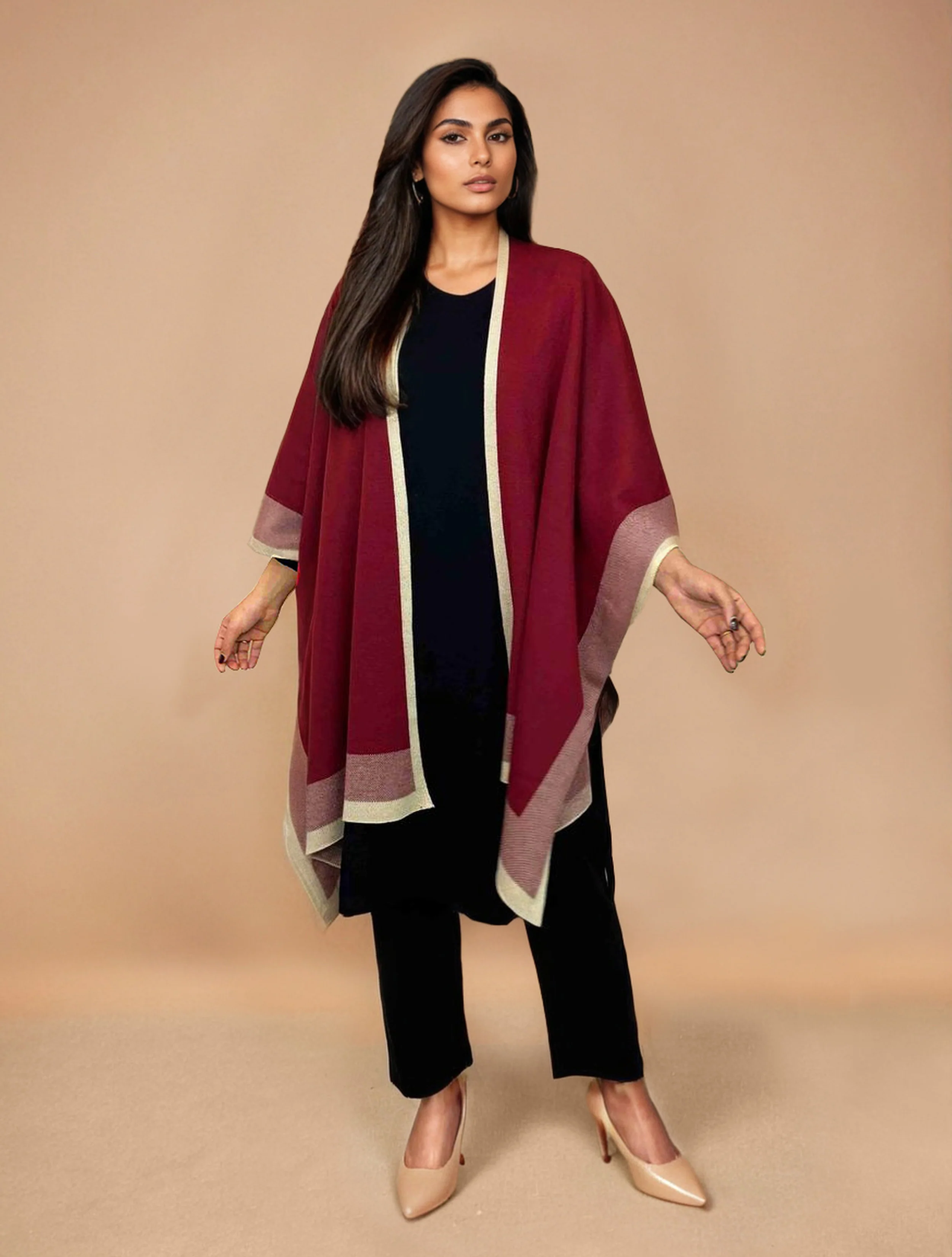 trueBrowns Maroon Woollen Kaftan Cape | True Browns trueBrowns Maroon Woollen Kaftan Cape | True Browns
