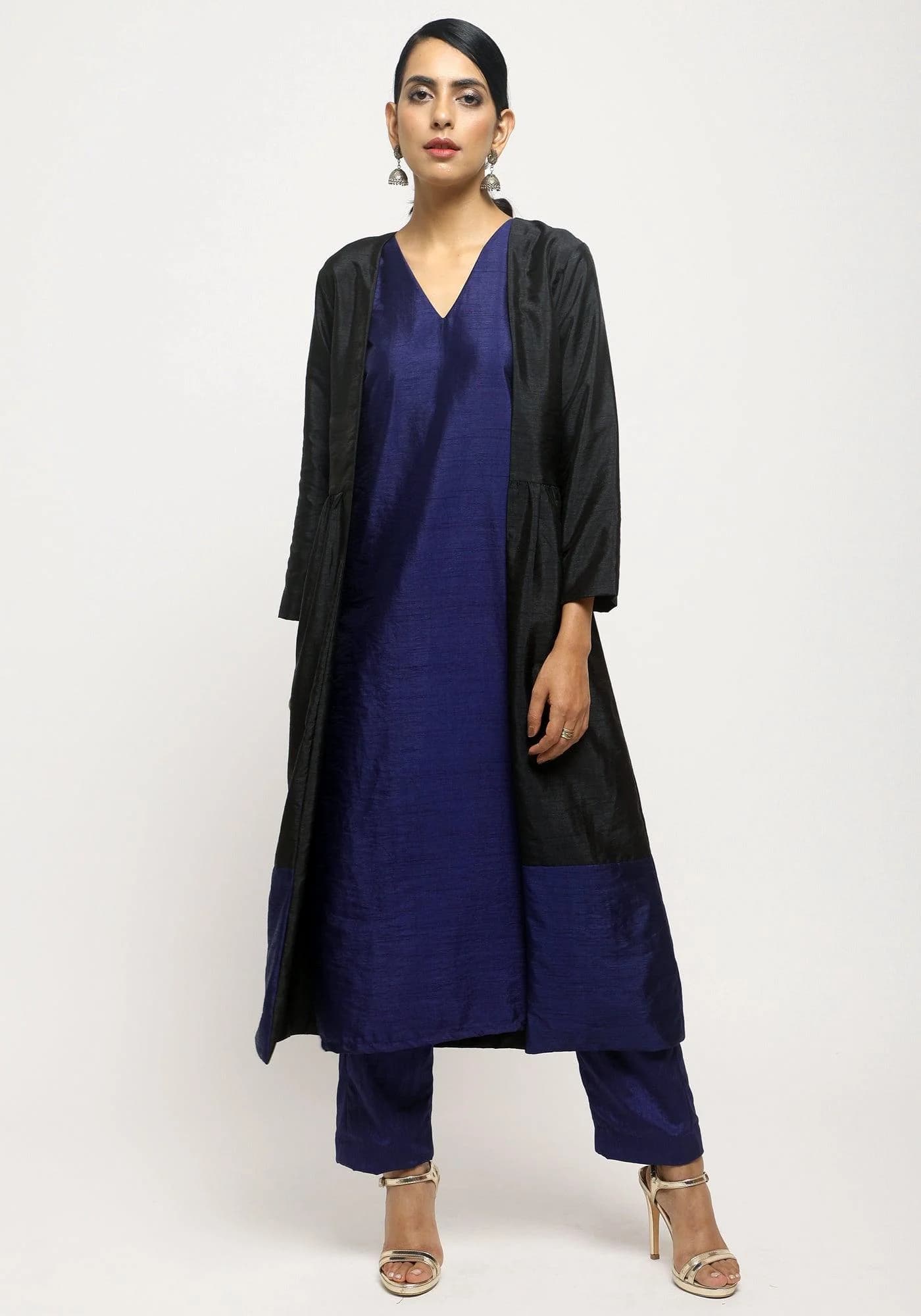 Blue Silk Kurta Jacket Set | True Browns Blue Silk Kurta Jacket Set | True Browns