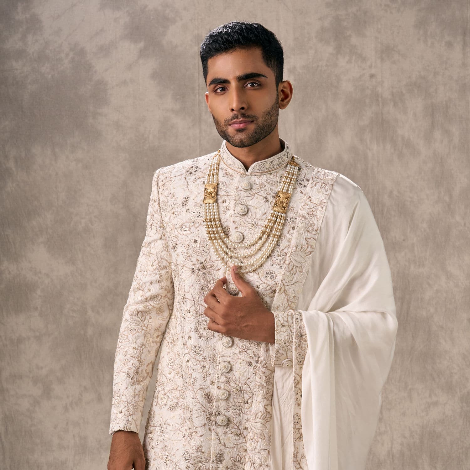 Ivory Silk Zardosi Embroidered Sherwani | Twamev Ivory Silk Zardosi Embroidered Sherwani | Twamev