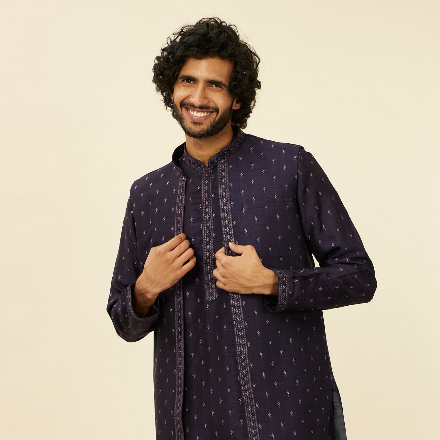 Dark Blue Silk Buta Embroidered Jacket Set | Twamev Dark Blue Silk Buta Embroidered Jacket Set | Twamev