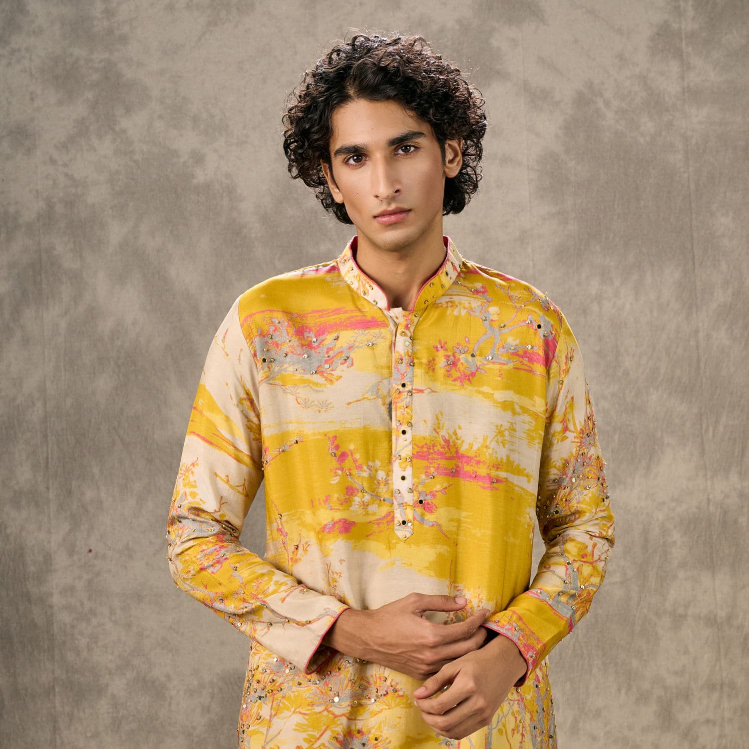 Yellow Georgette Printed Kurta Pant Set | Twamev Yellow Georgette Printed Kurta Pant Set | Twamev