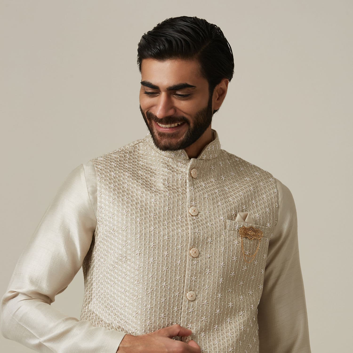 Grey Silk Diamond Resham Embroidered Jacket Set Grey Silk Diamond Resham Embroidered Jacket Set