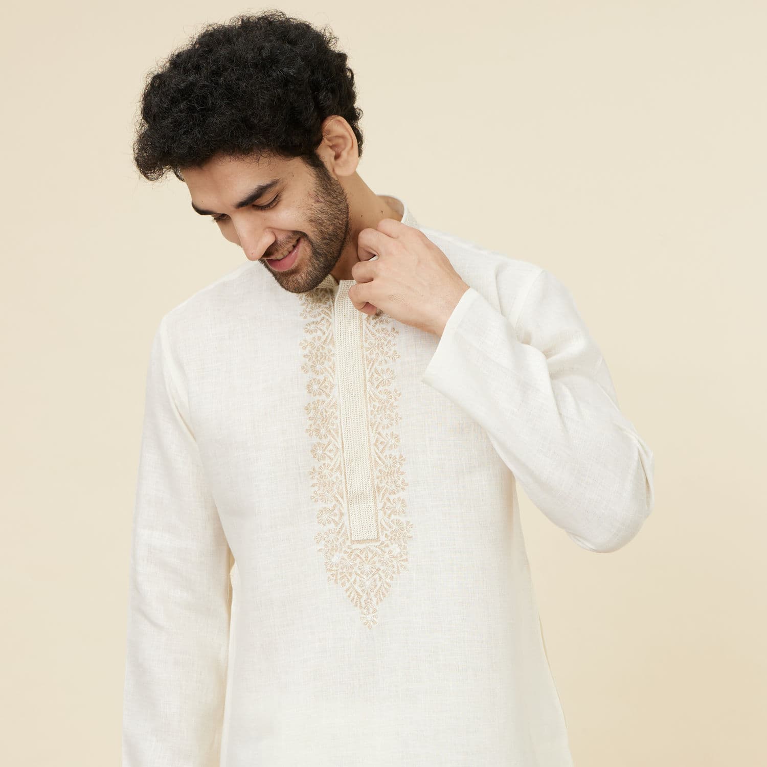 Ivory Linen Embroidered Kurta Set | Twamev Ivory Linen Embroidered Kurta Set | Twamev