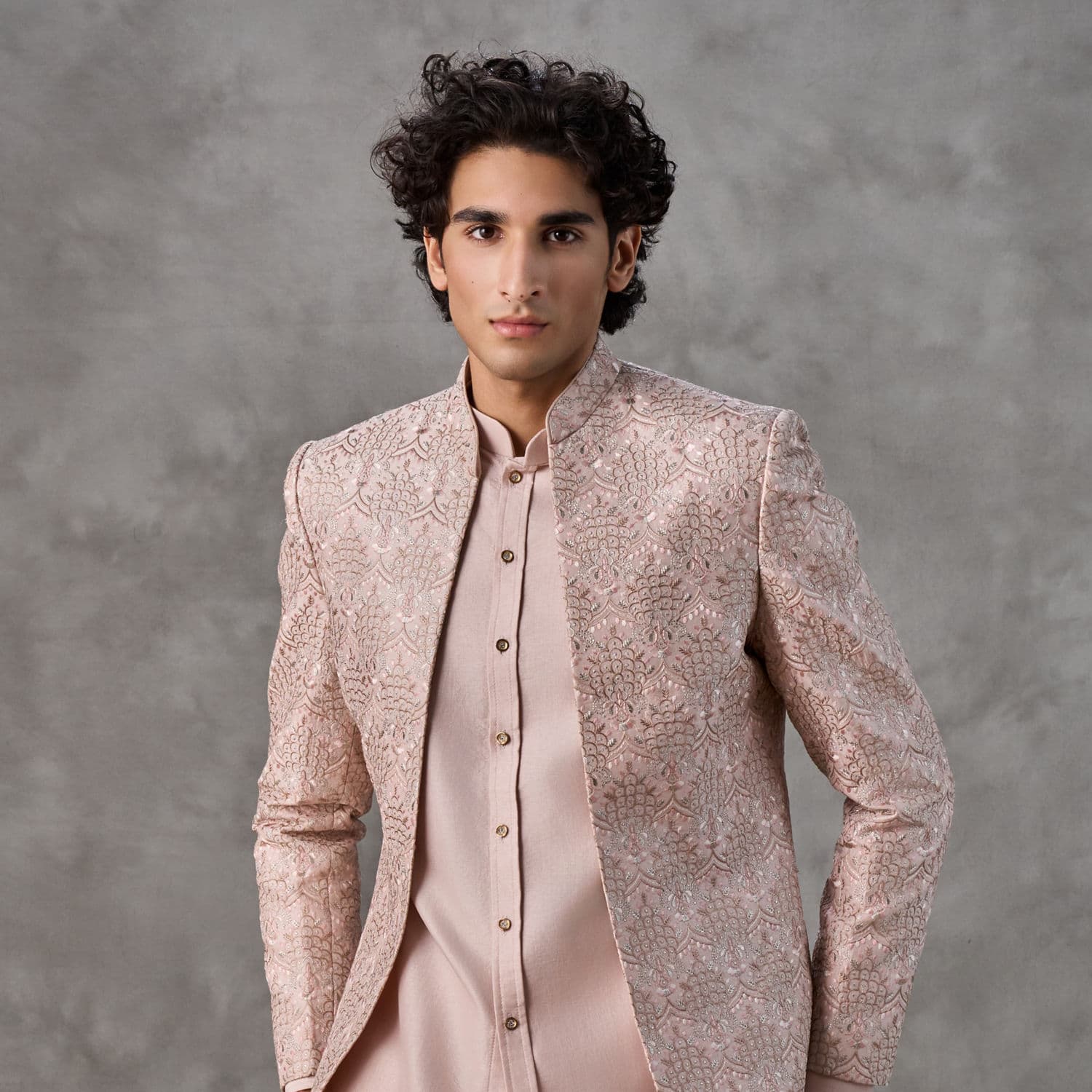 Dusty Pink Jaal Floral Embroidered Indo Western Set | Twamev Dusty Pink Jaal Floral Embroidered Indo Western Set | Twamev
