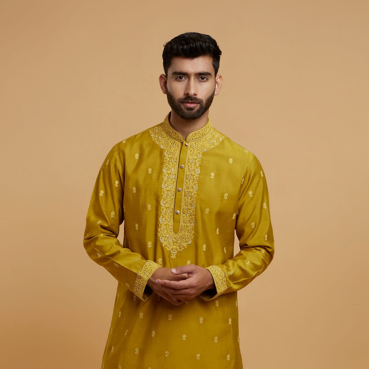 Olive Green Silk Embroidered Kurta Set | Twamev Olive Green Silk Embroidered Kurta Set | Twamev